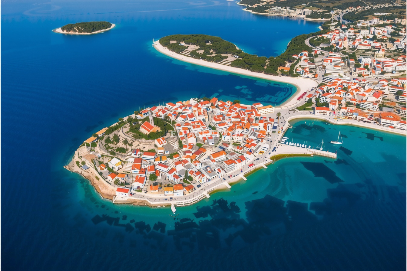 Small vessel moored at the quay near Cesarica Bays, Croatia