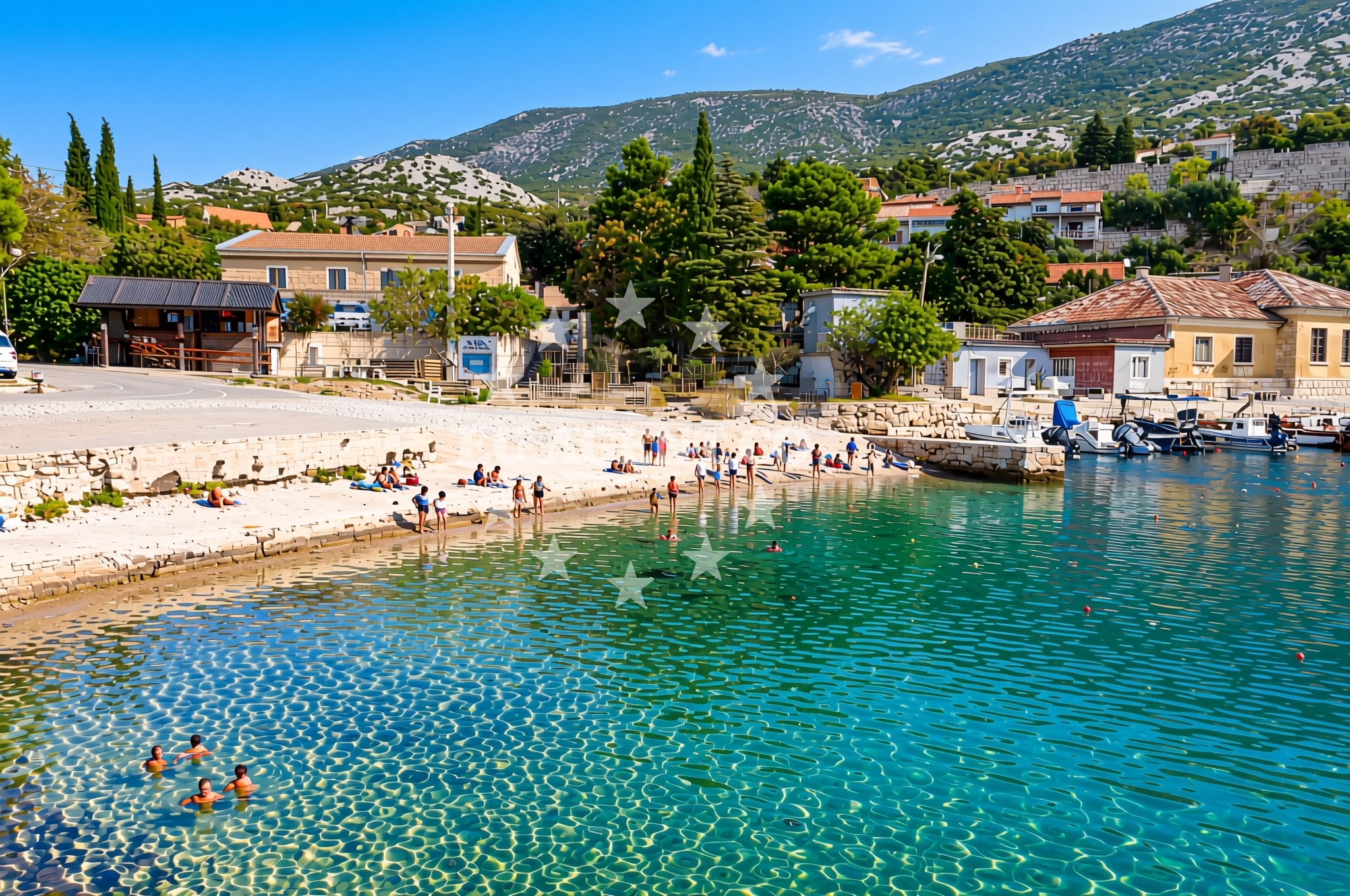Quay in Cesarica, Istria and Kvarner, Croatia with mooring line