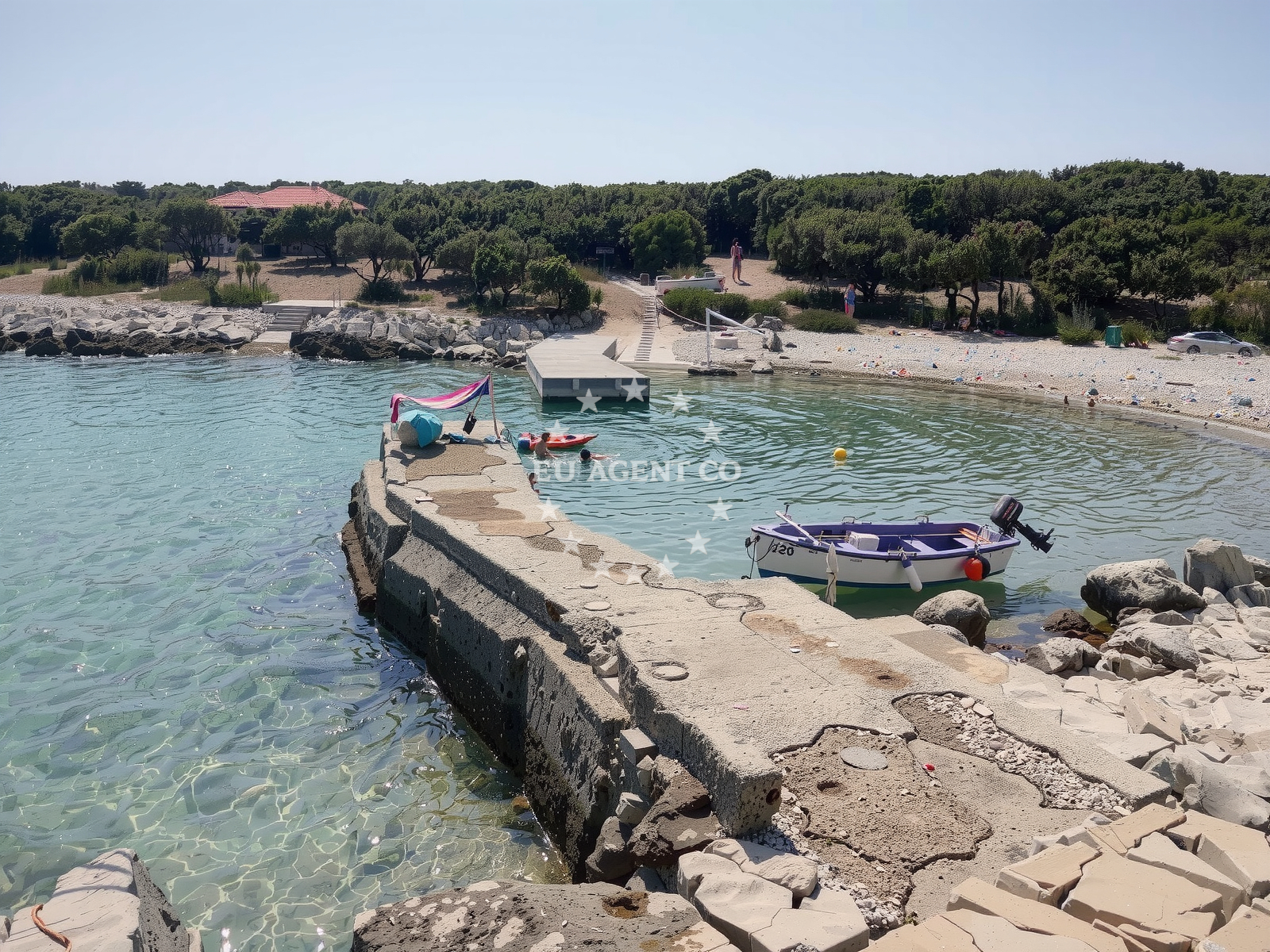 Small yacht docking at Cres Jetty, Istria and Kvarner region