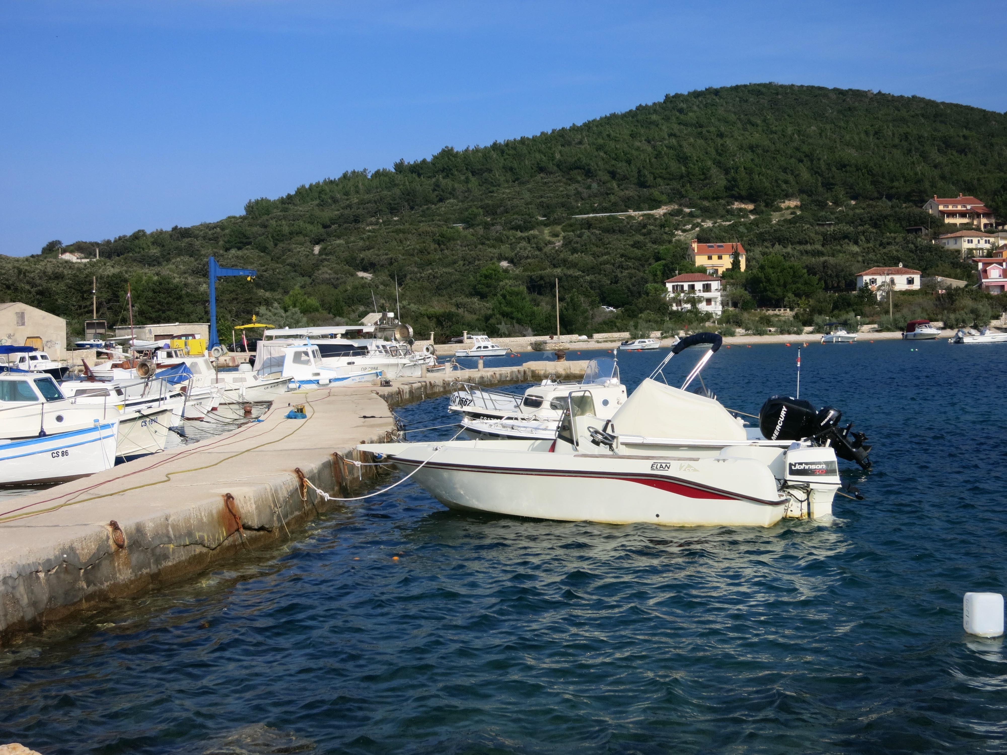 View of the Martinscica Jetty, Cres, Croatia with Adriatic Sea in the background