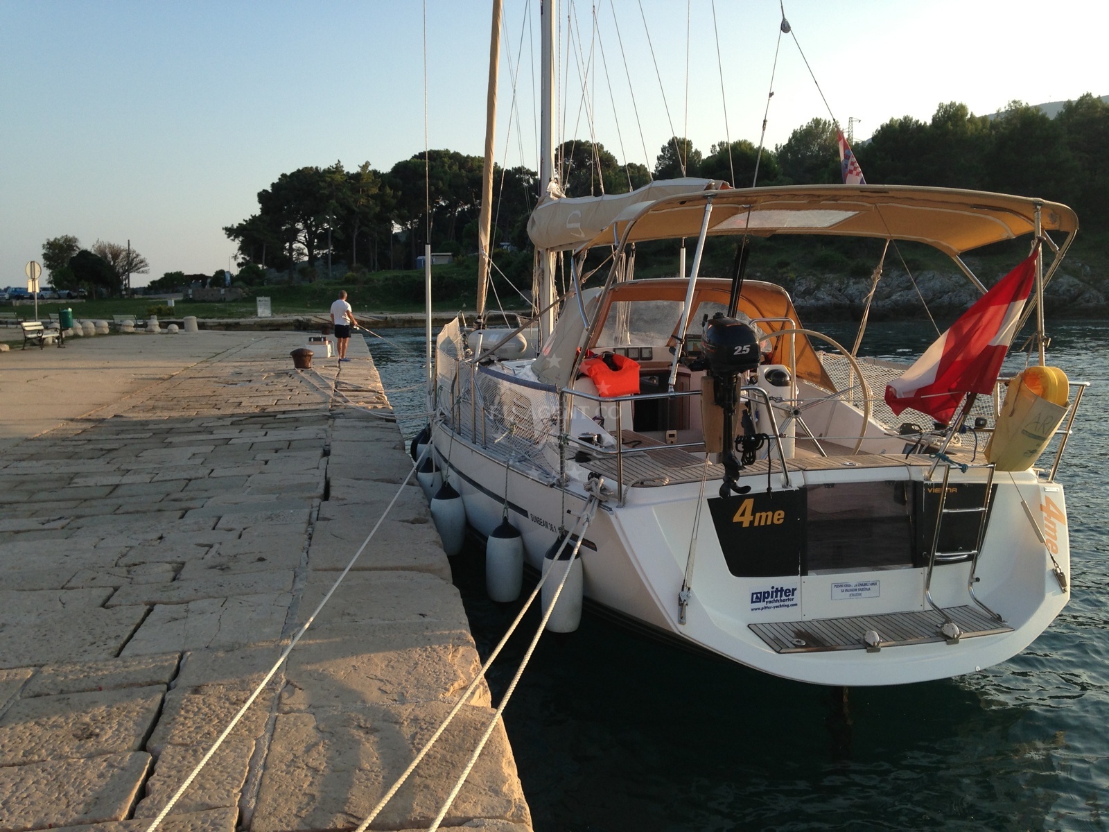 Bollards at Osor Quay, Cres, Croatia: Spaced mooring points for yachts