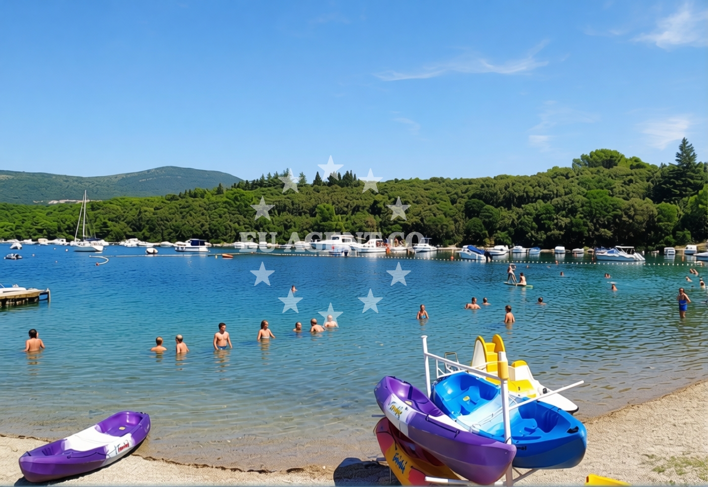 Jetty view from the water in Koromacno, Croatia
