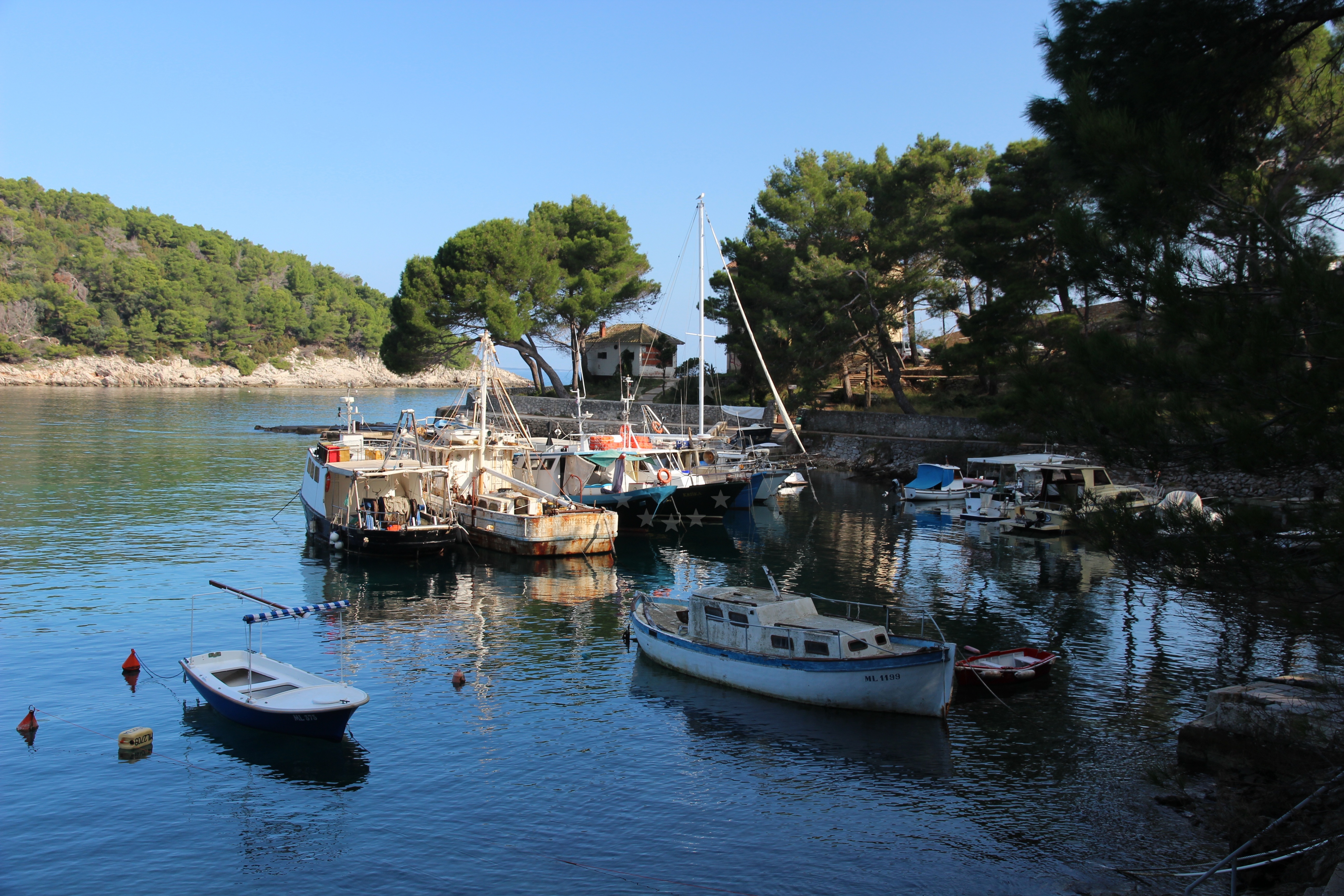 Mali Losinj Jetty with local fishing boats moored nearby