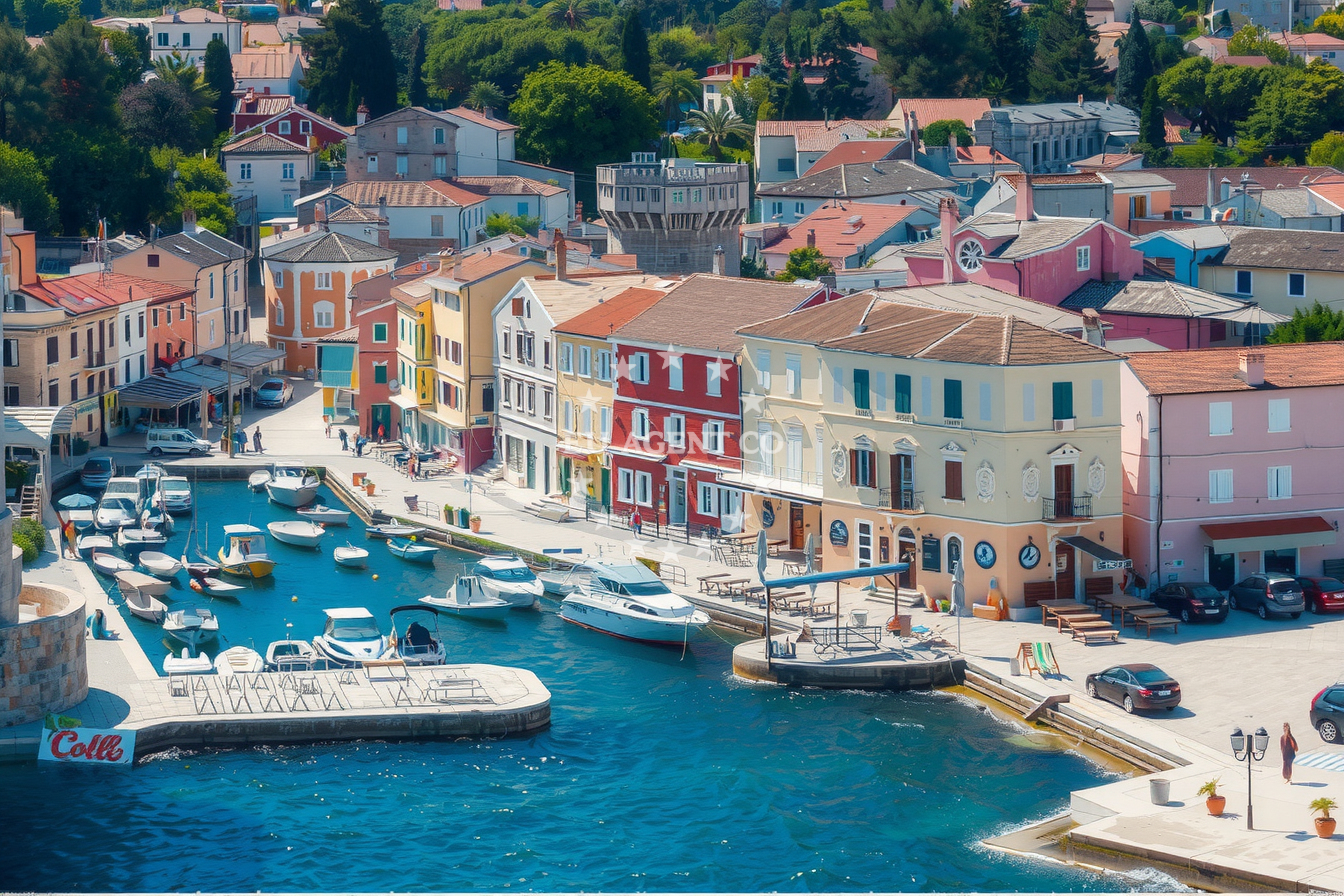 Quay in Mali Losinj, Croatia, offering mooring for excursion boats on the SE shore, with views of Veli Zal Bay