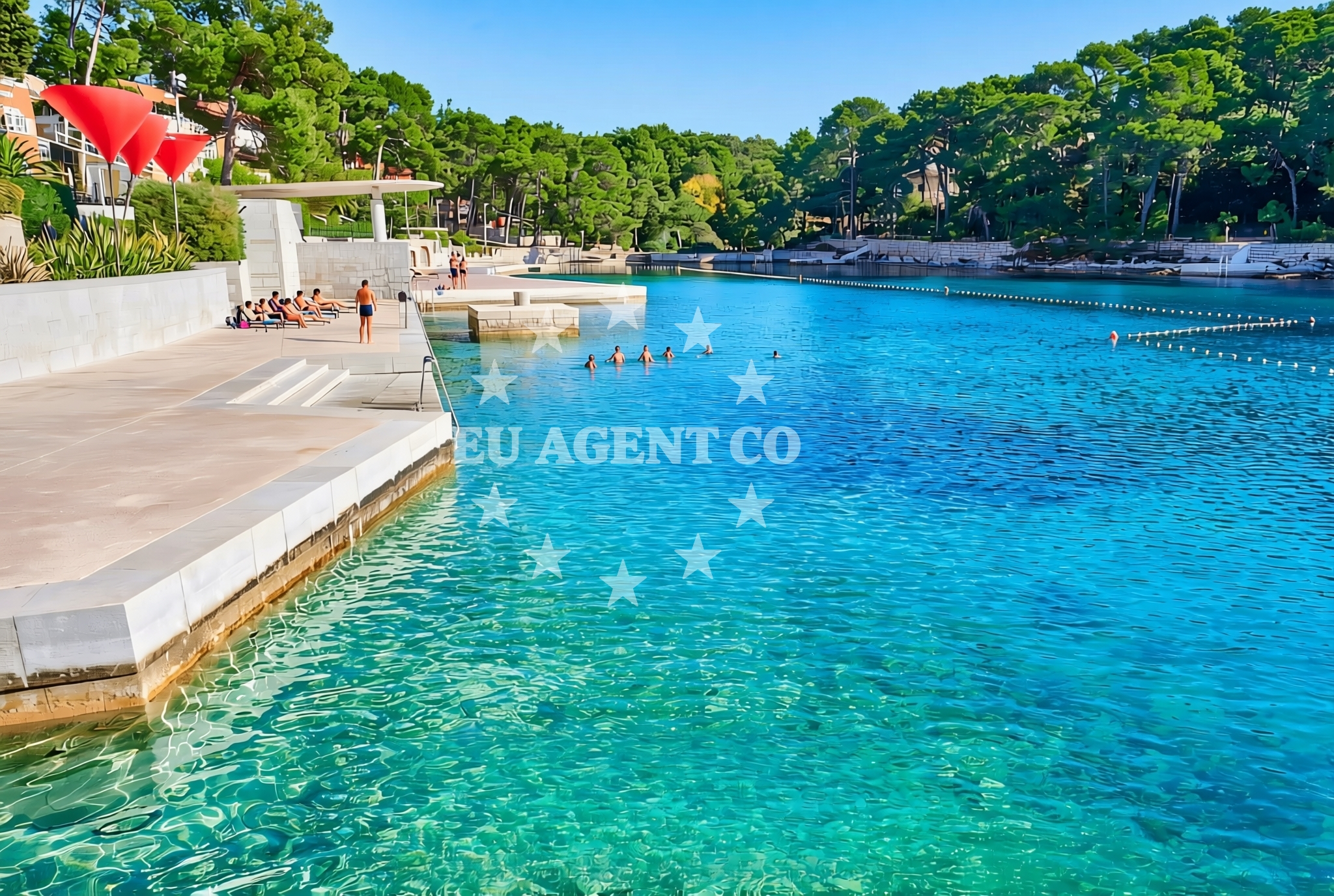 Sailors docking at the quay with Marina Lošinj in the background
