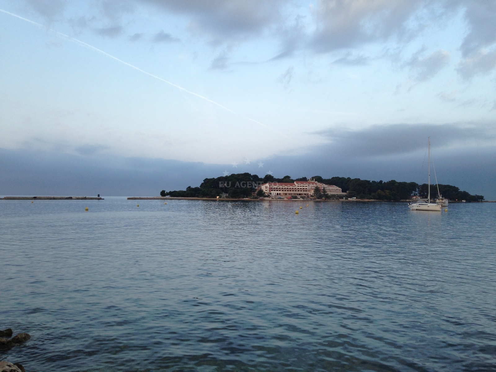Buoy field in Poreč, Istria and Kvarner, Croatia with yachts anchored at mooring points