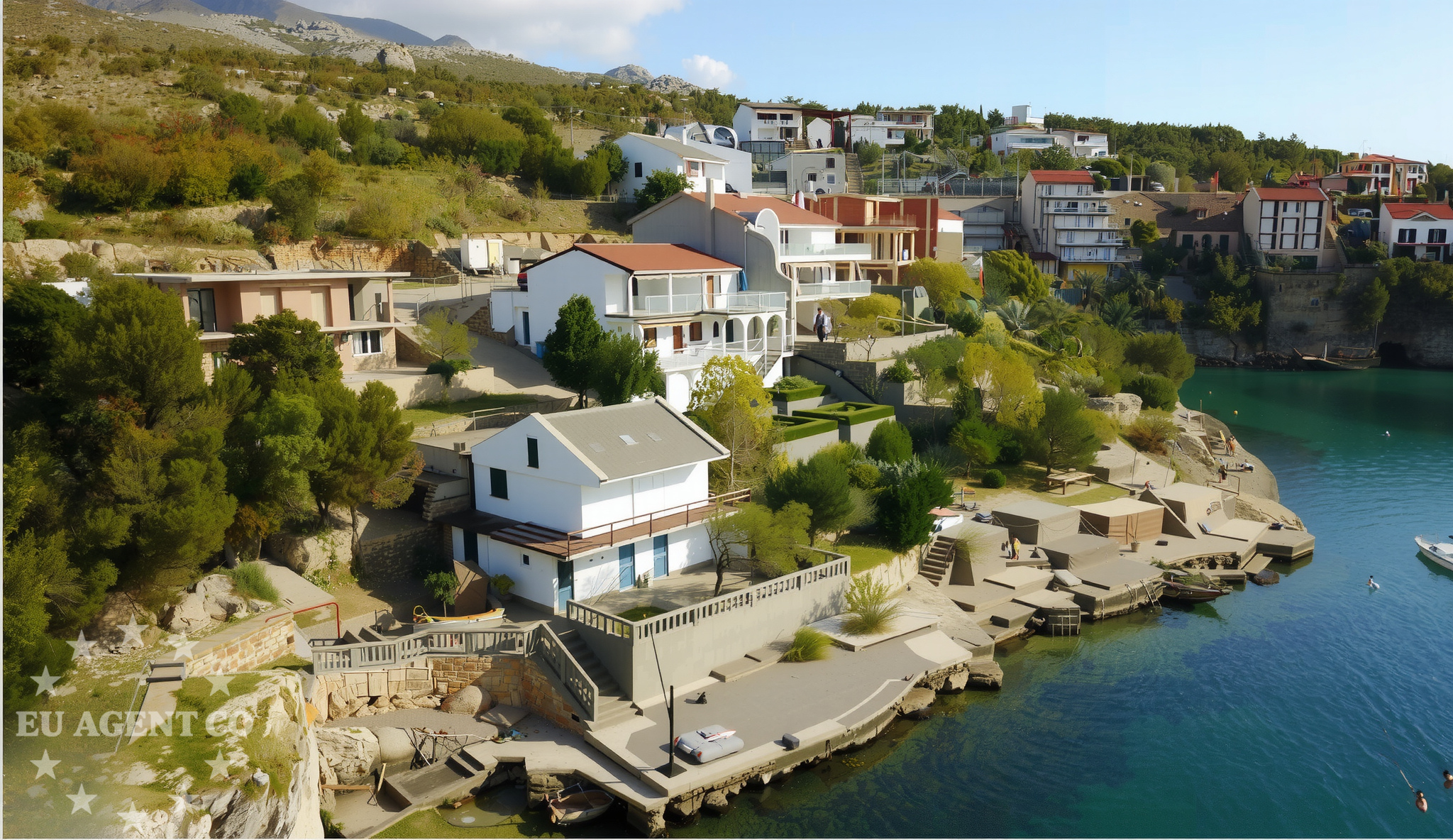 Prizna Jetty in Istria and Kvarner, Croatia with a small vessel moored at the jetty.