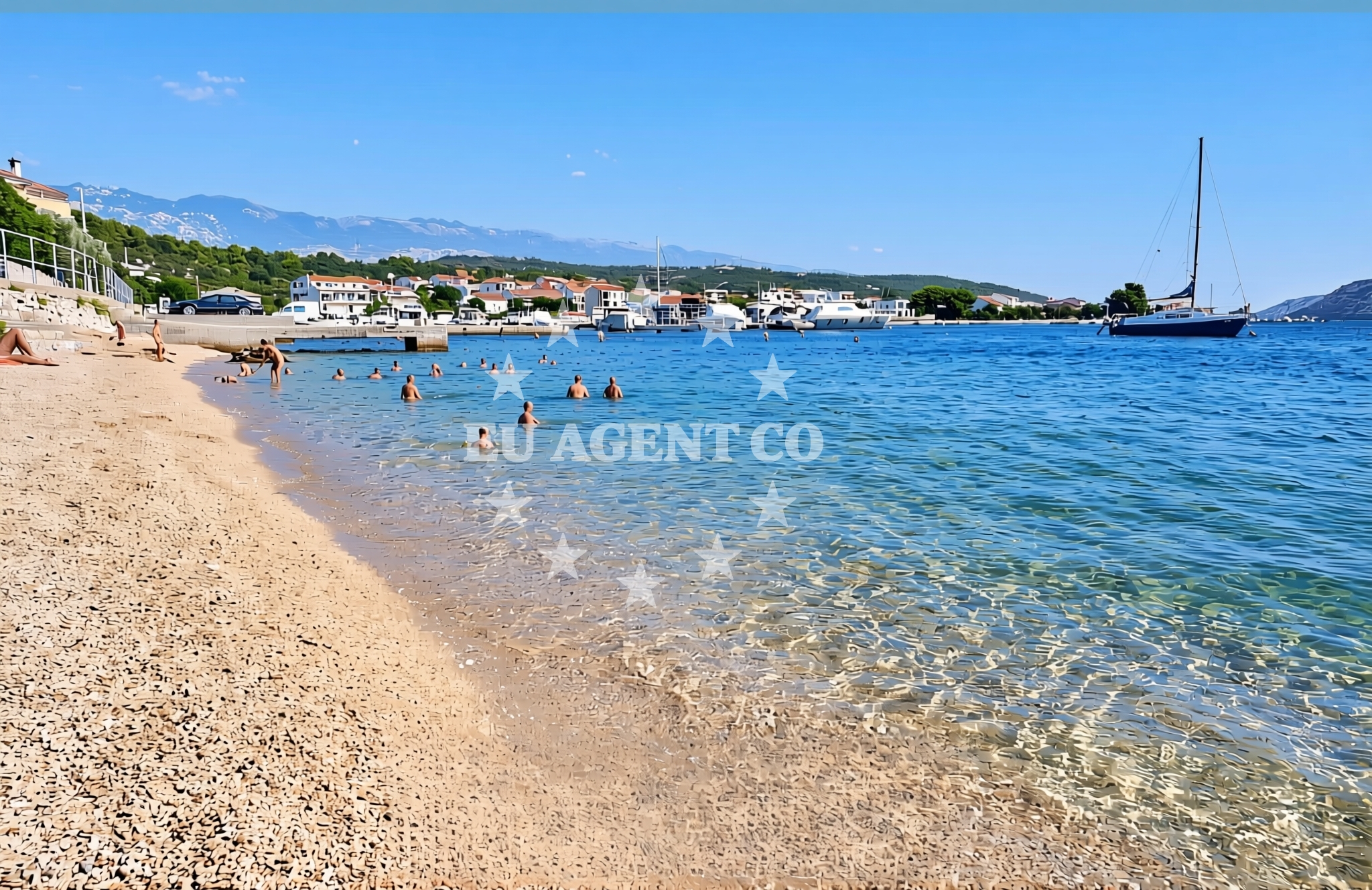Sailboat moored at Barbat Jetty, Rab Island, Croatia