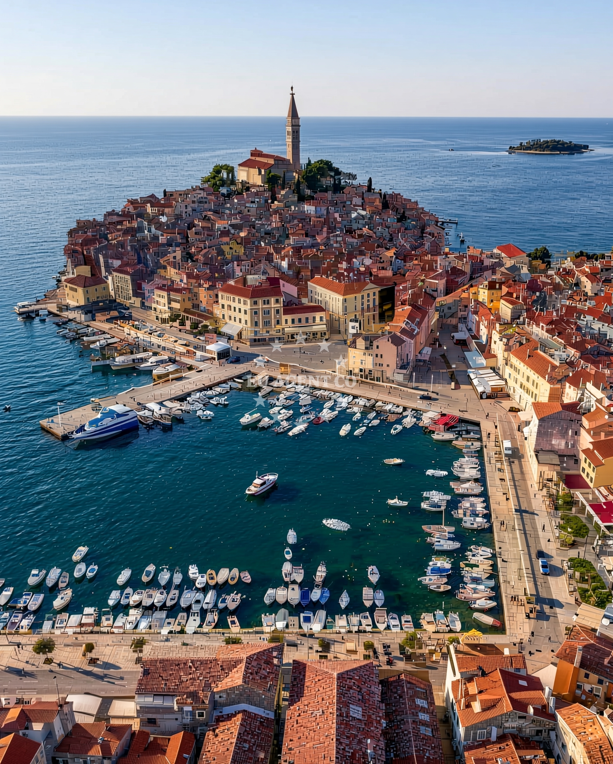 Rovinj jetty with yachts moored along the Istrian coast
