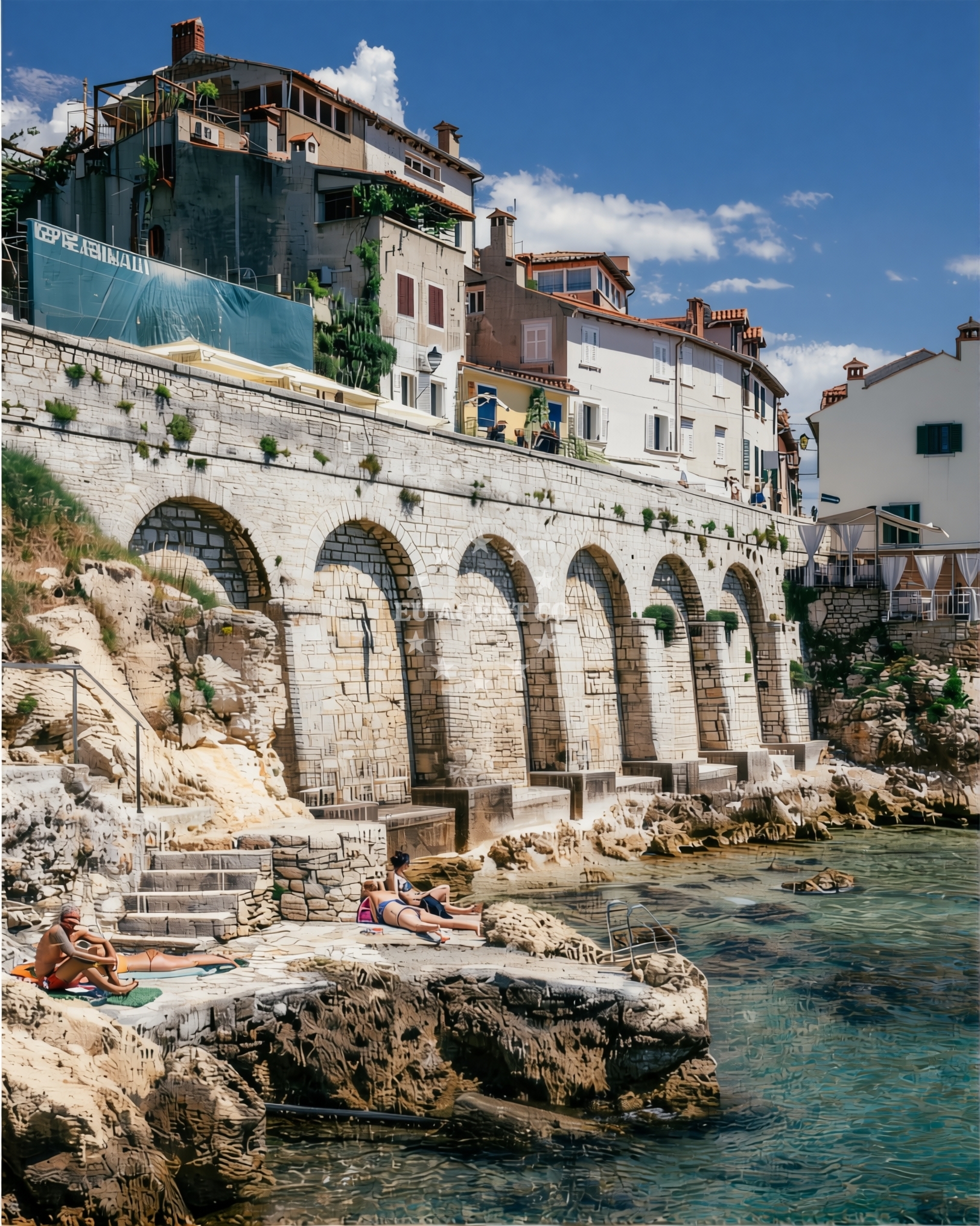 Nautical view of Rovinj jetty with Amarin Harbour in the distance