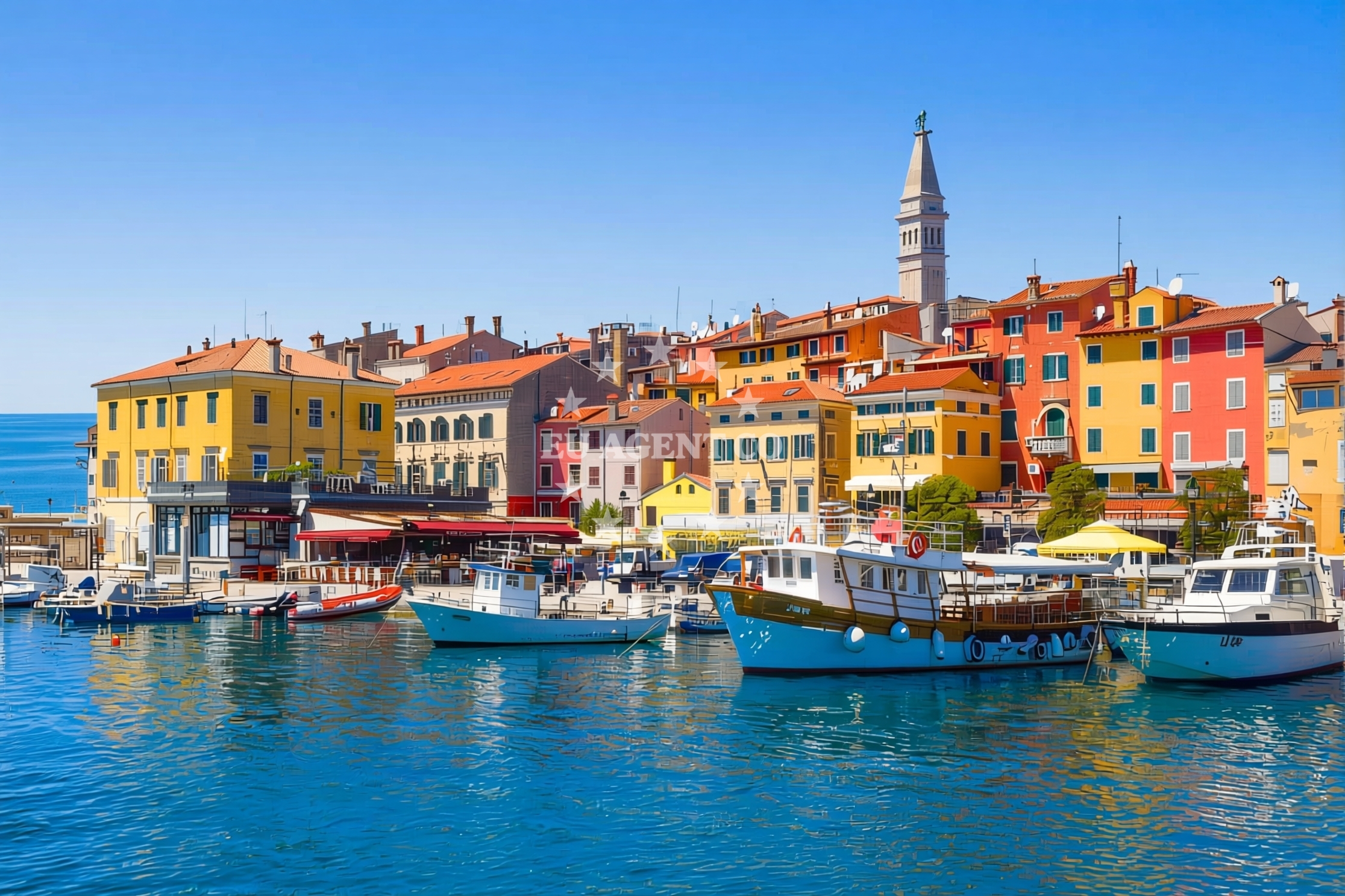 Overview of Rovinj jetty with clear approach channels marked for navigation