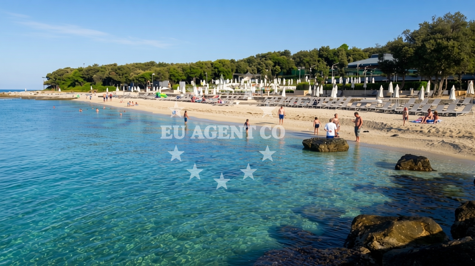 Rovinj Jetty Amarin, view of mooring area with Adriatic Sea in the background