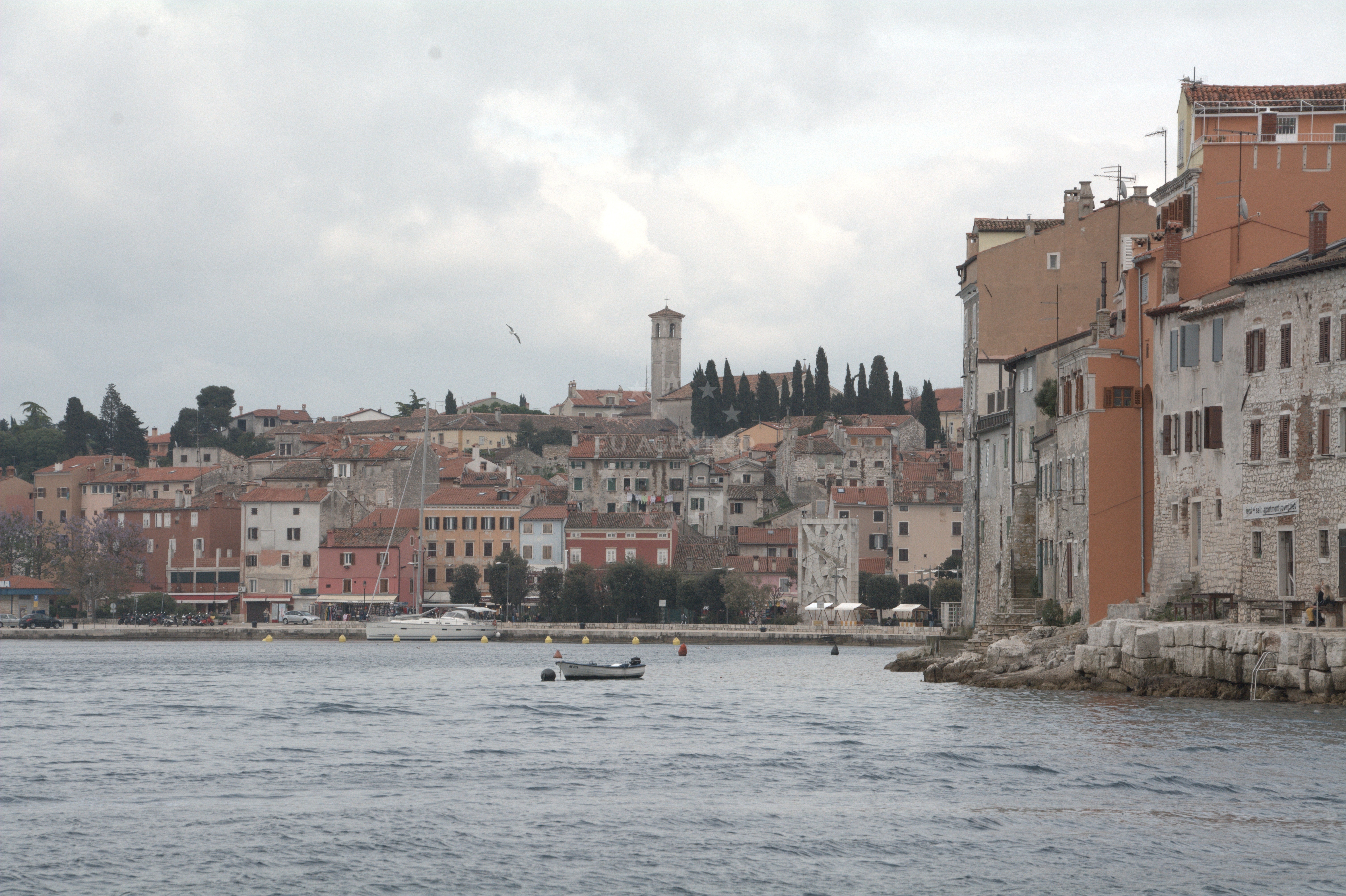 Quay structure at Rovinj with marina in distance