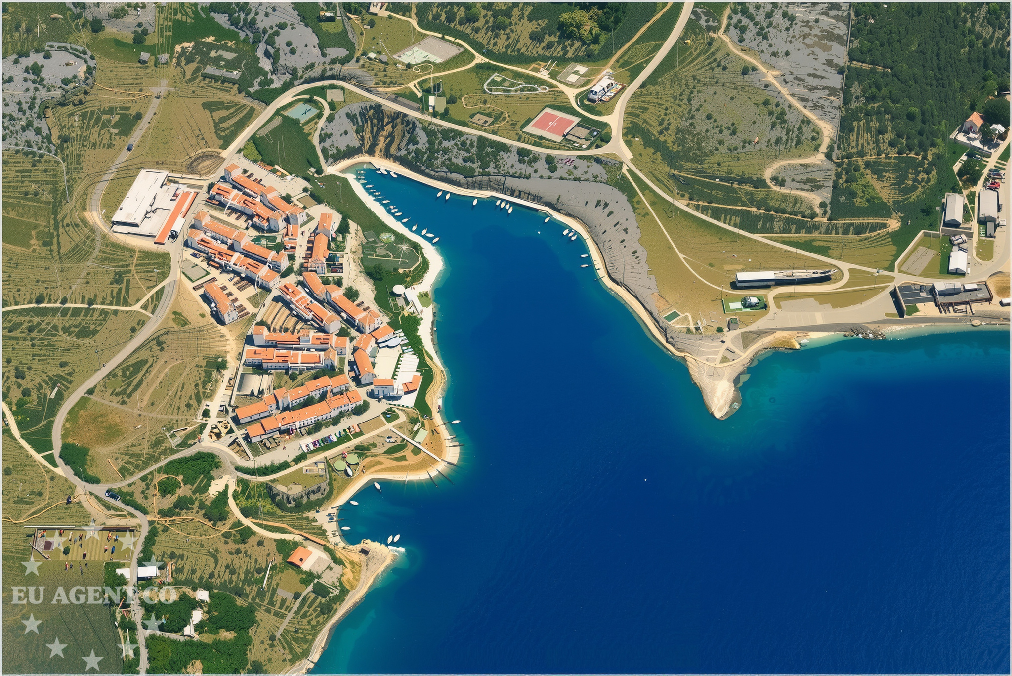 Quay in Stinica, Istria and Kvarner, Croatia with mooring lines and nearby jetties