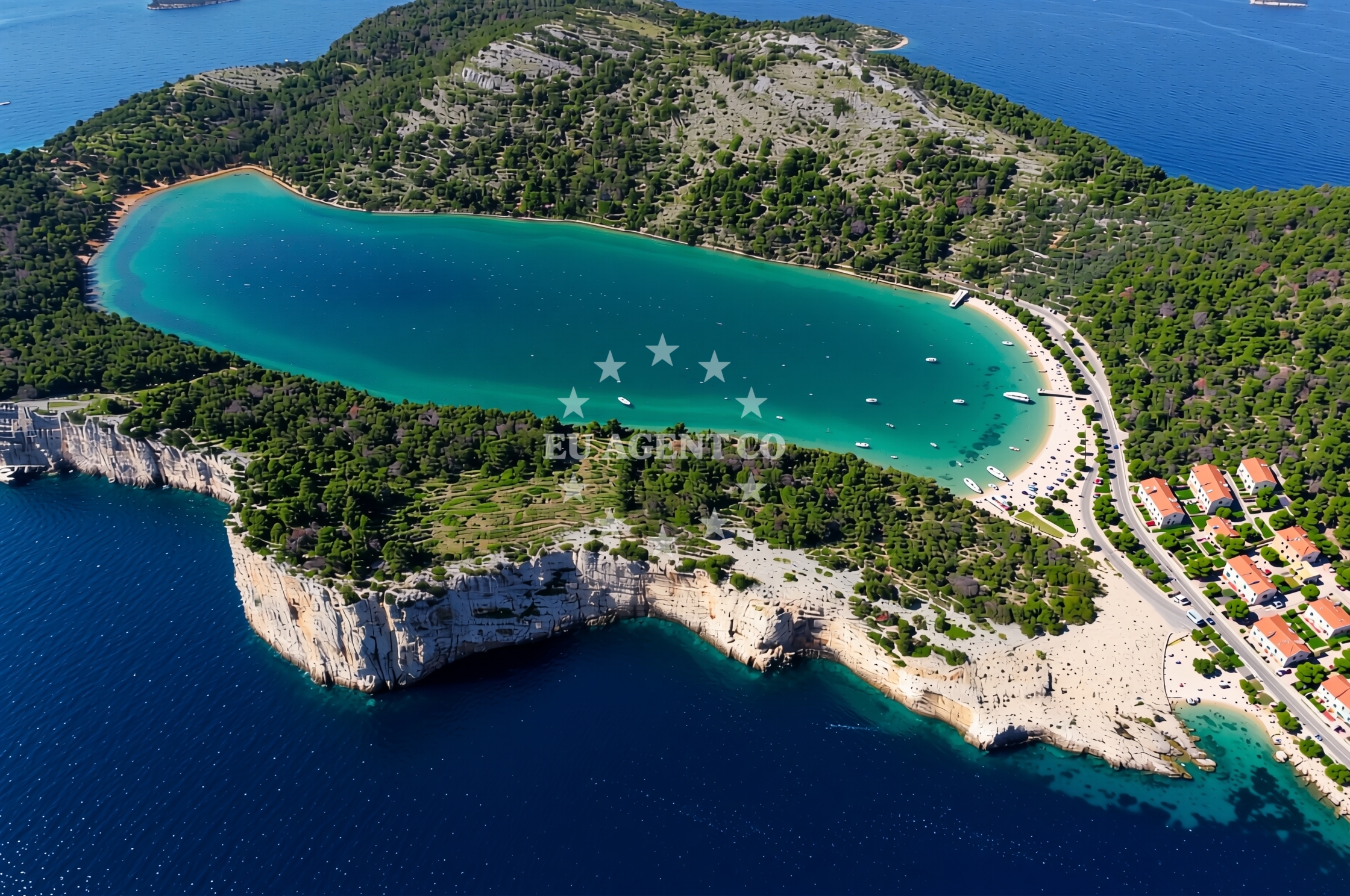 Sailboat moored at jetty on Dugi Otok Island, North Dalmatia