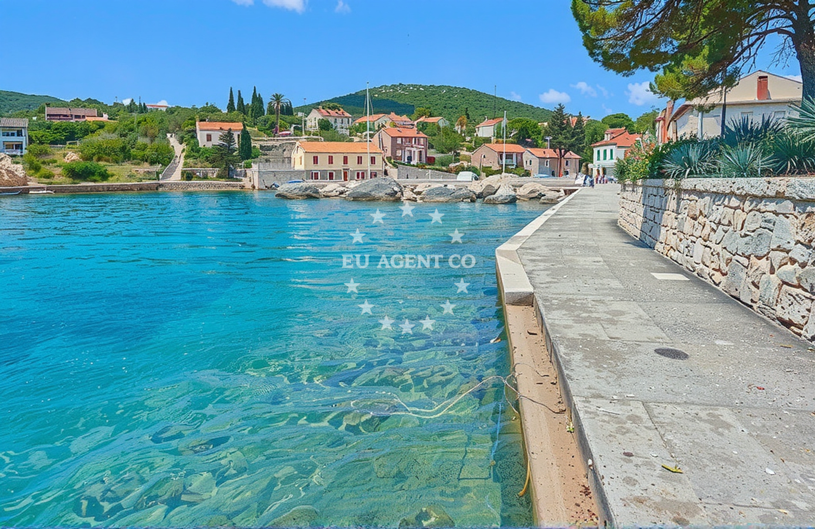 Jetty in Iz Veli, North Dalmatia with Maslincica Bay in the background