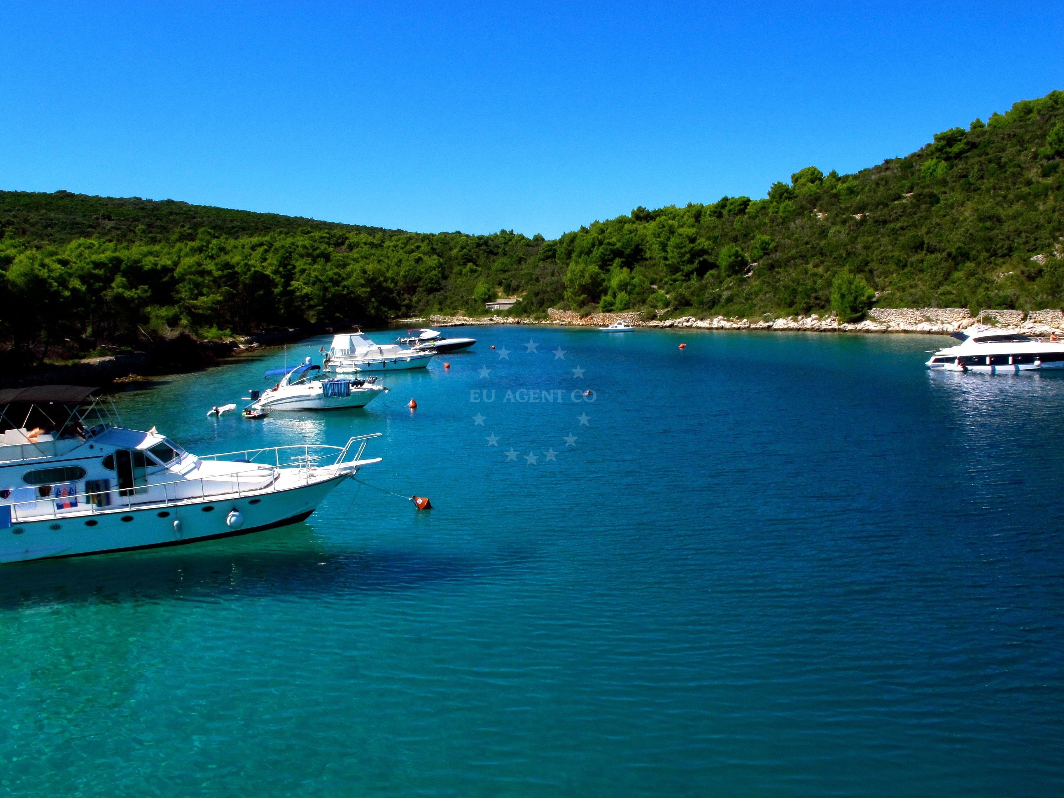Buoy field surrounded by natural scenery on Iz Island