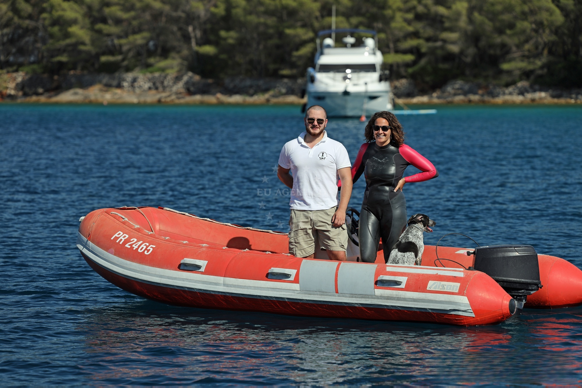 Yacht mooring at Vodenjak Buoy Field, North Dalmatia