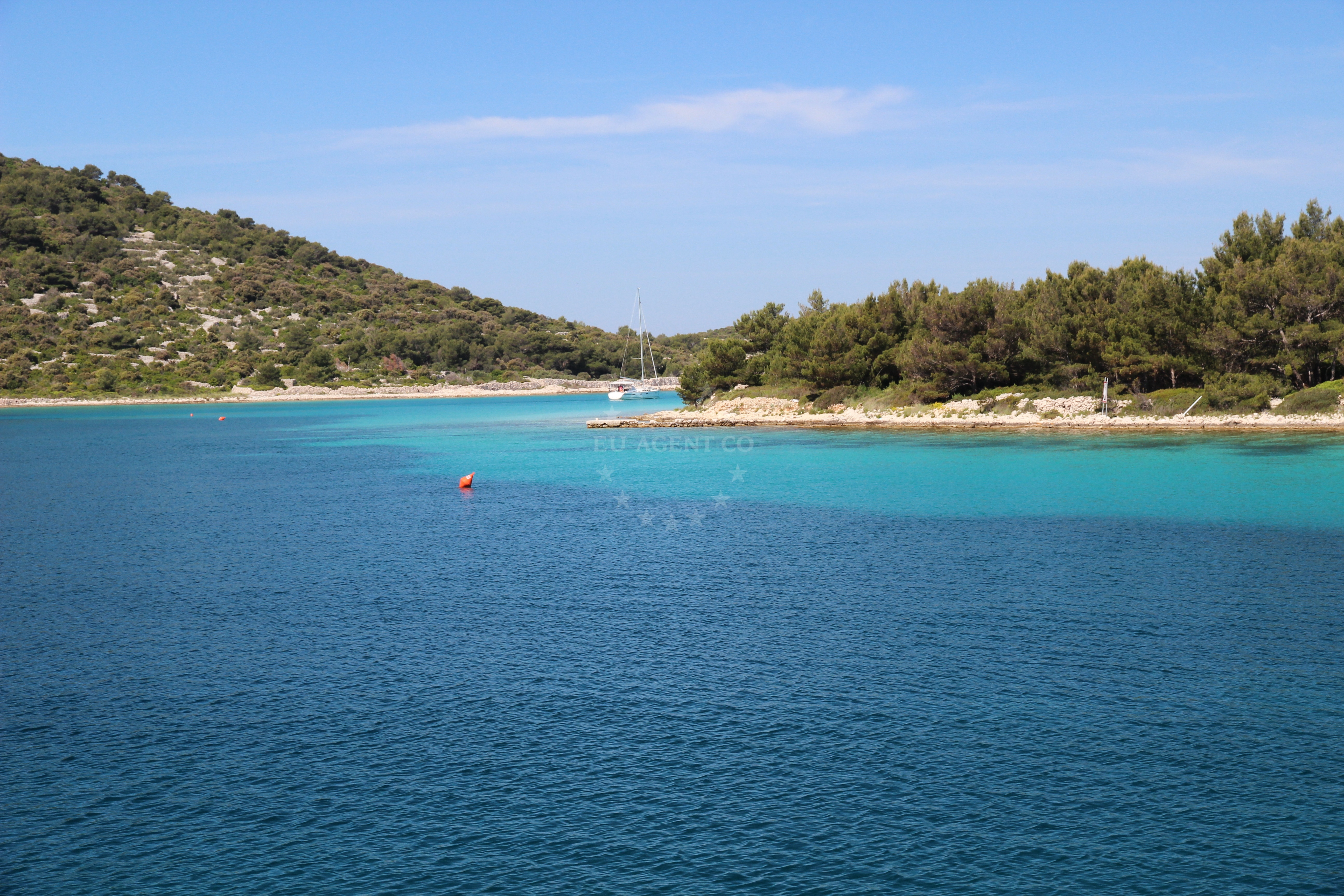 Buoy field in Kakan Island's sheltered bay, North Dalmatia, Croatia