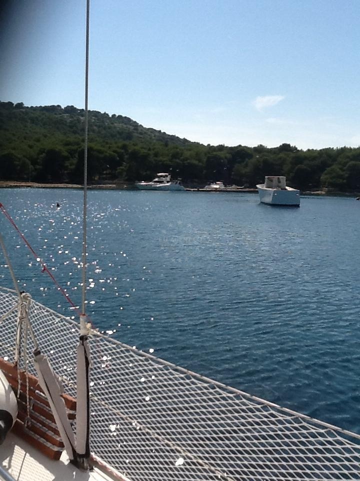 Navigational buoy field with nearby Uvala Tratica Bay, Kakan Island