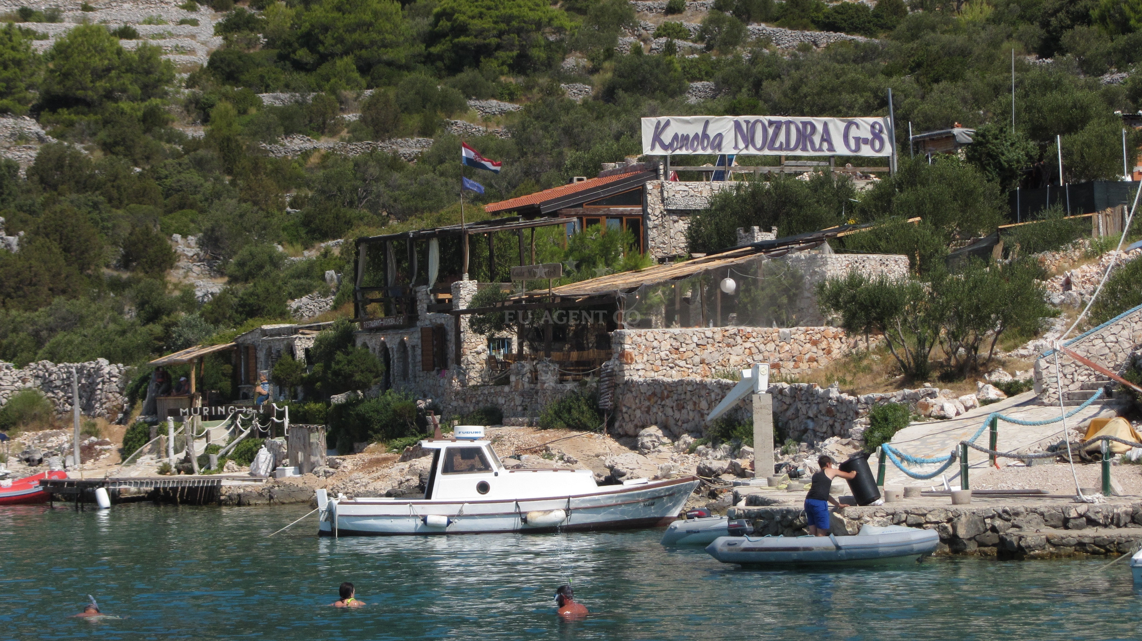 Seafront view from Konoba Nozdra G8 Jetty on Kaprije Island, Croatia