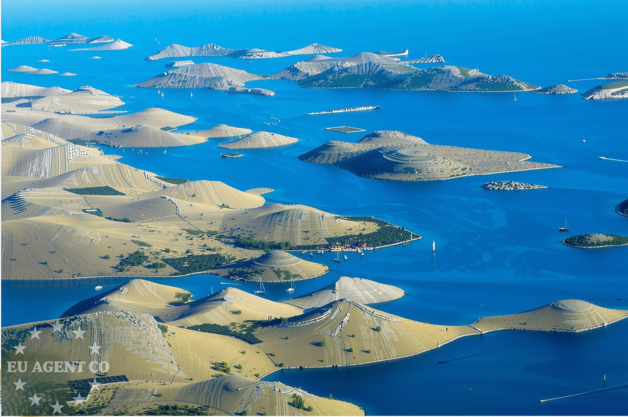 Nautical view of Kornat Jetty with nearby Ropotnica Bay in the distance