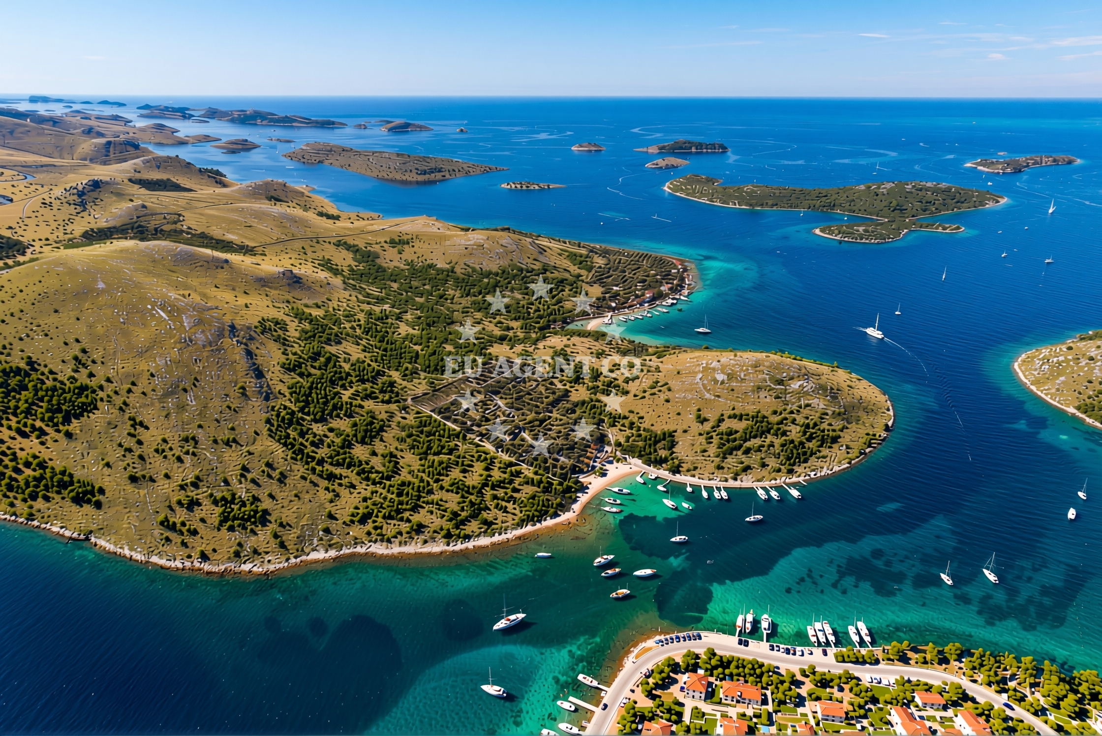 Quay in Kornat Island with mooring line near Ropotnica Bay, North Dalmatia, Croatia
