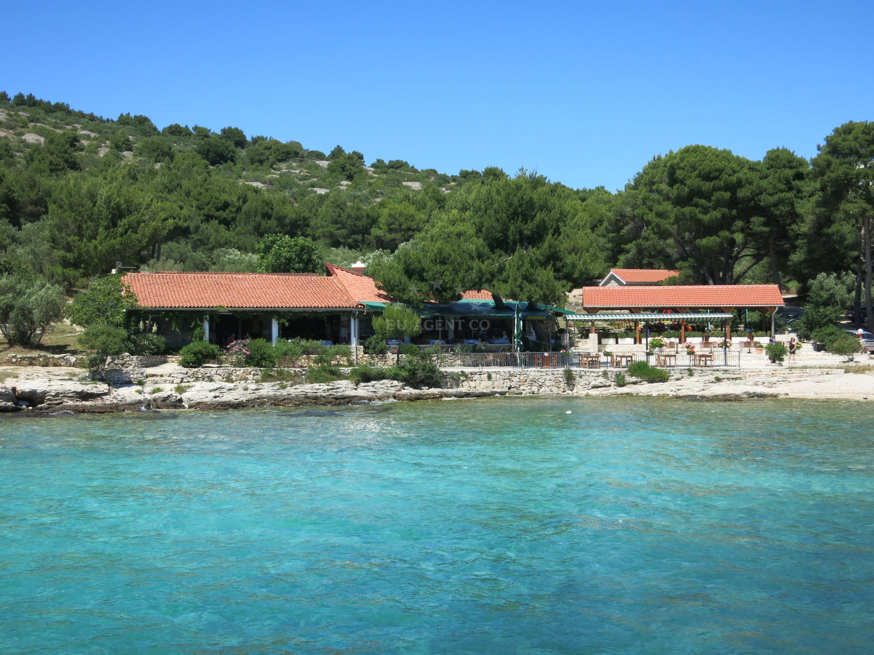 Boat moored at Cigrada Restaurant Buoy Field, Murter