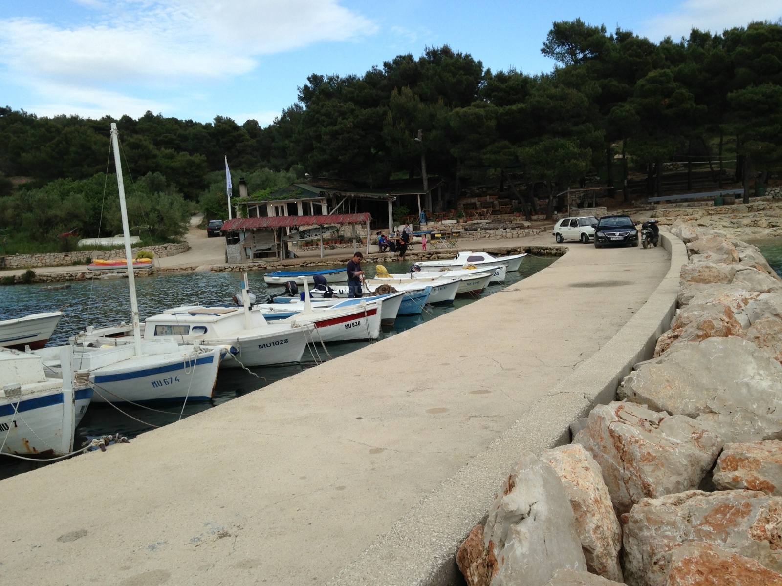 Dinghy jetty in Murter, North Dalmatia, Croatia with shallow water access