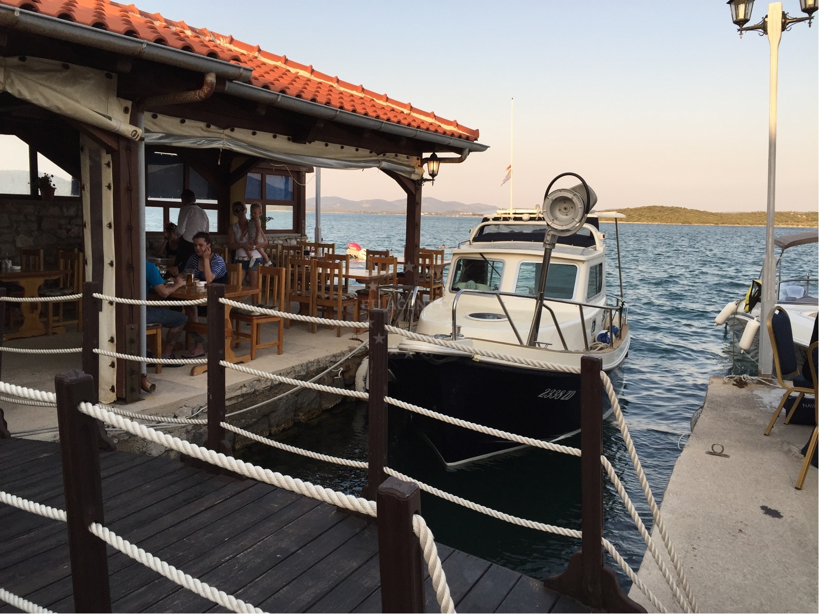 Quay at Restaurant Trabakul, Murter with nearby restaurant and yacht moorings