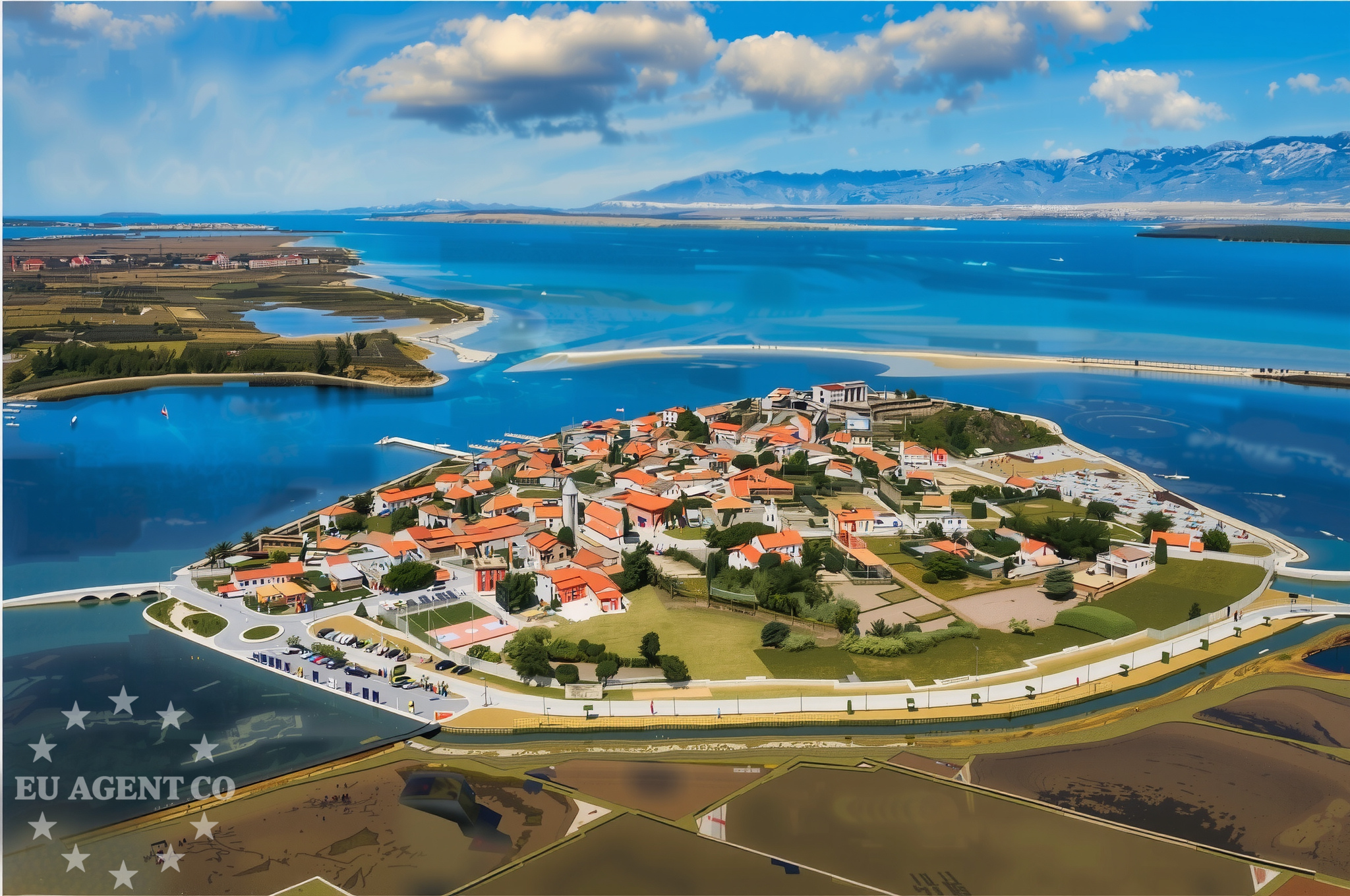 Jetty in Nin, North Dalmatia, Croatia, with boats moored nearby