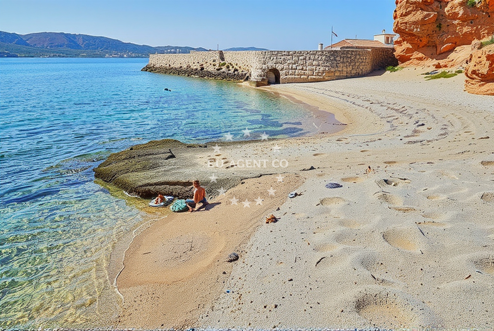 Jetty in Zubovici, Pag, Croatia with mooring lines and Adriatic Sea views