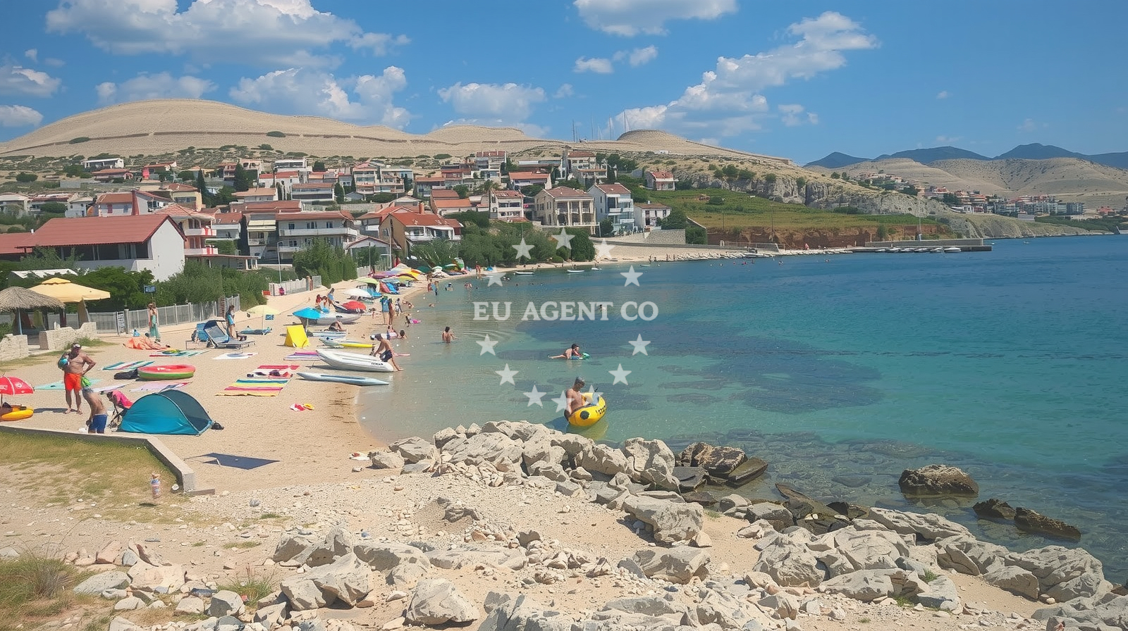 Shoreline of Zubovici Beach near the jetty in Pag, Croatia