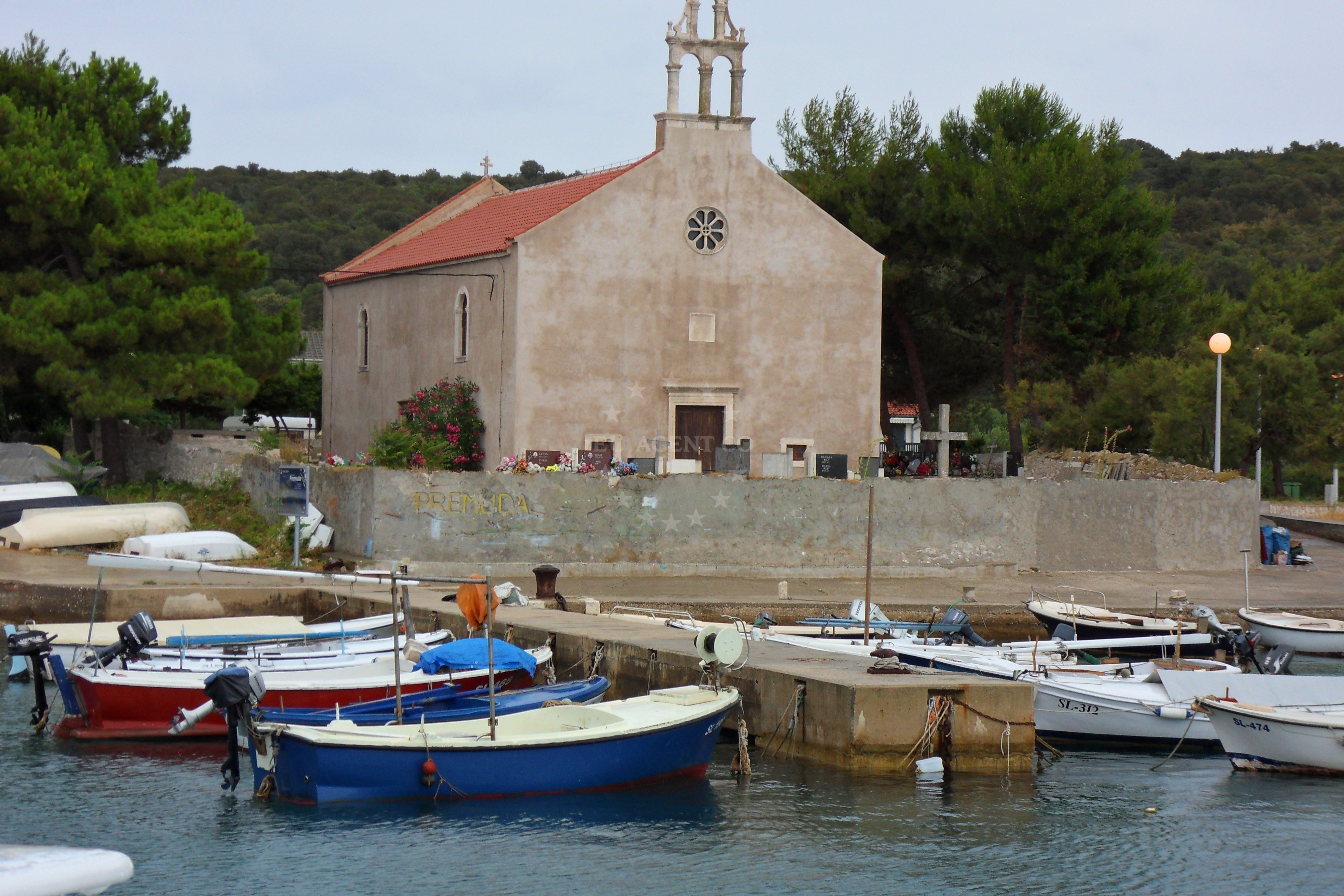 View of Premuda harbor and buoy field