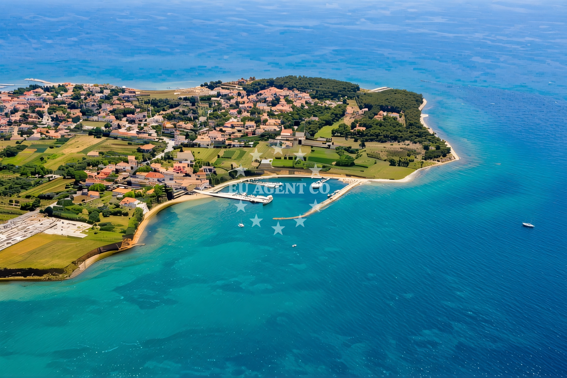 Privlaka Jetty in North Dalmatia, Croatia with Adriatic Sea and nearby Loznica Bay