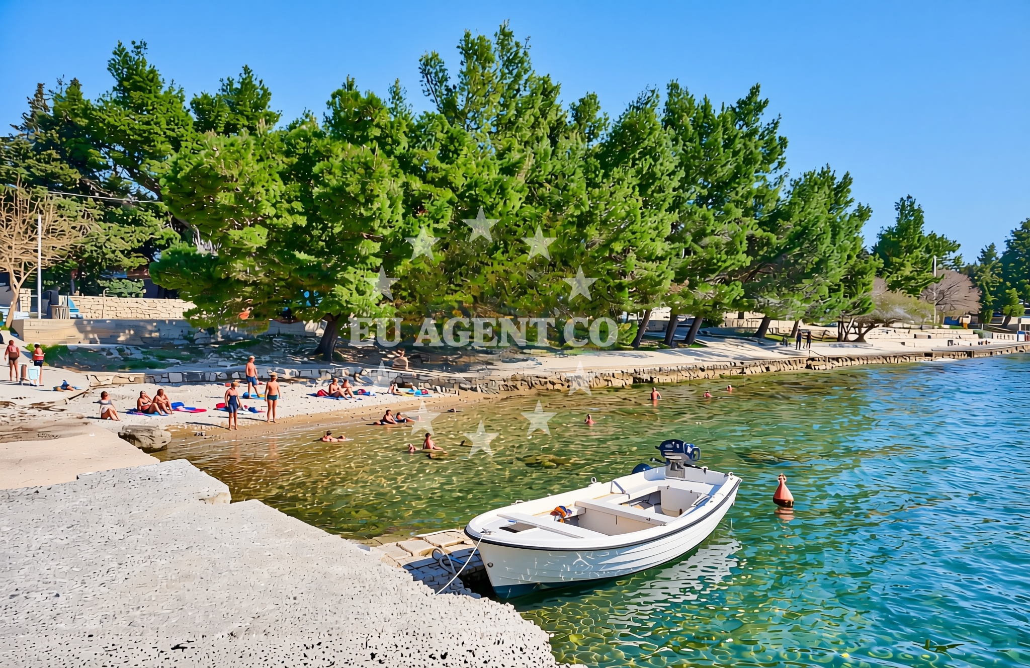 Rovanjska Jetty with boats moored along the North Dalmatia coastline