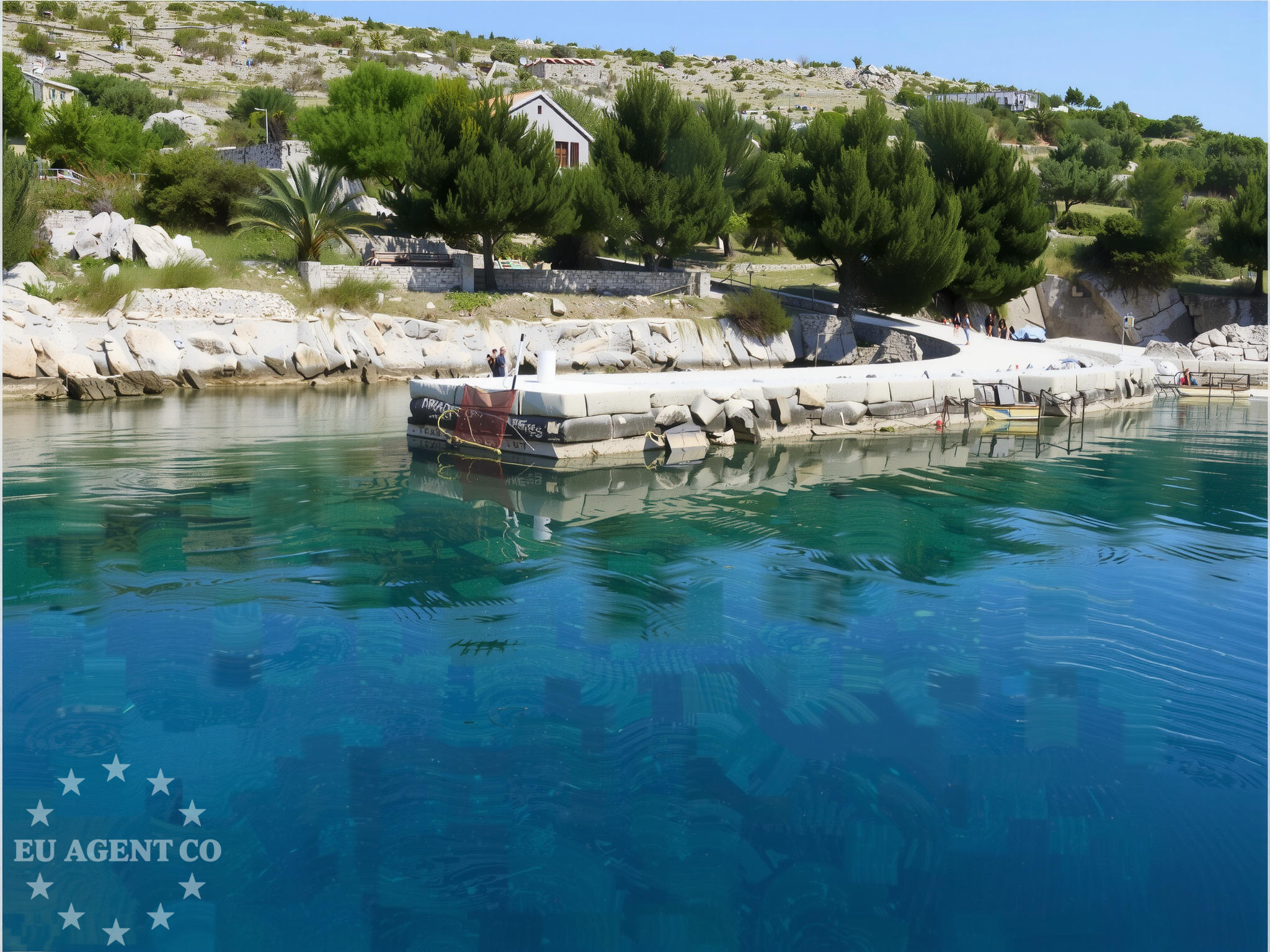 Jetty on the island of Sit, North Dalmatia, Croatia, offering shelter from 3rd and 4th quadrant winds
