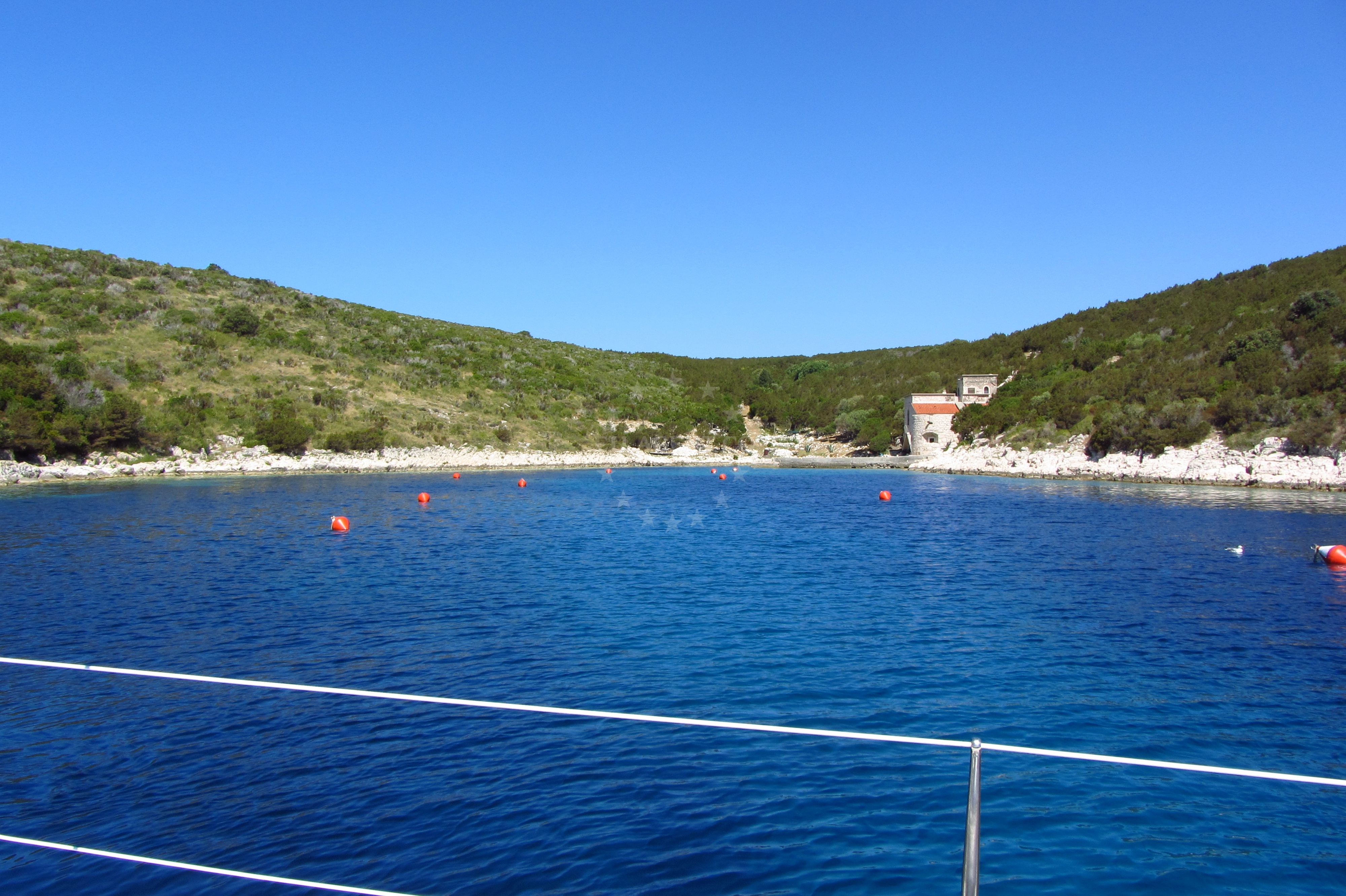 Buoy field Griparica on Skarda Island with clear markings and calm waters