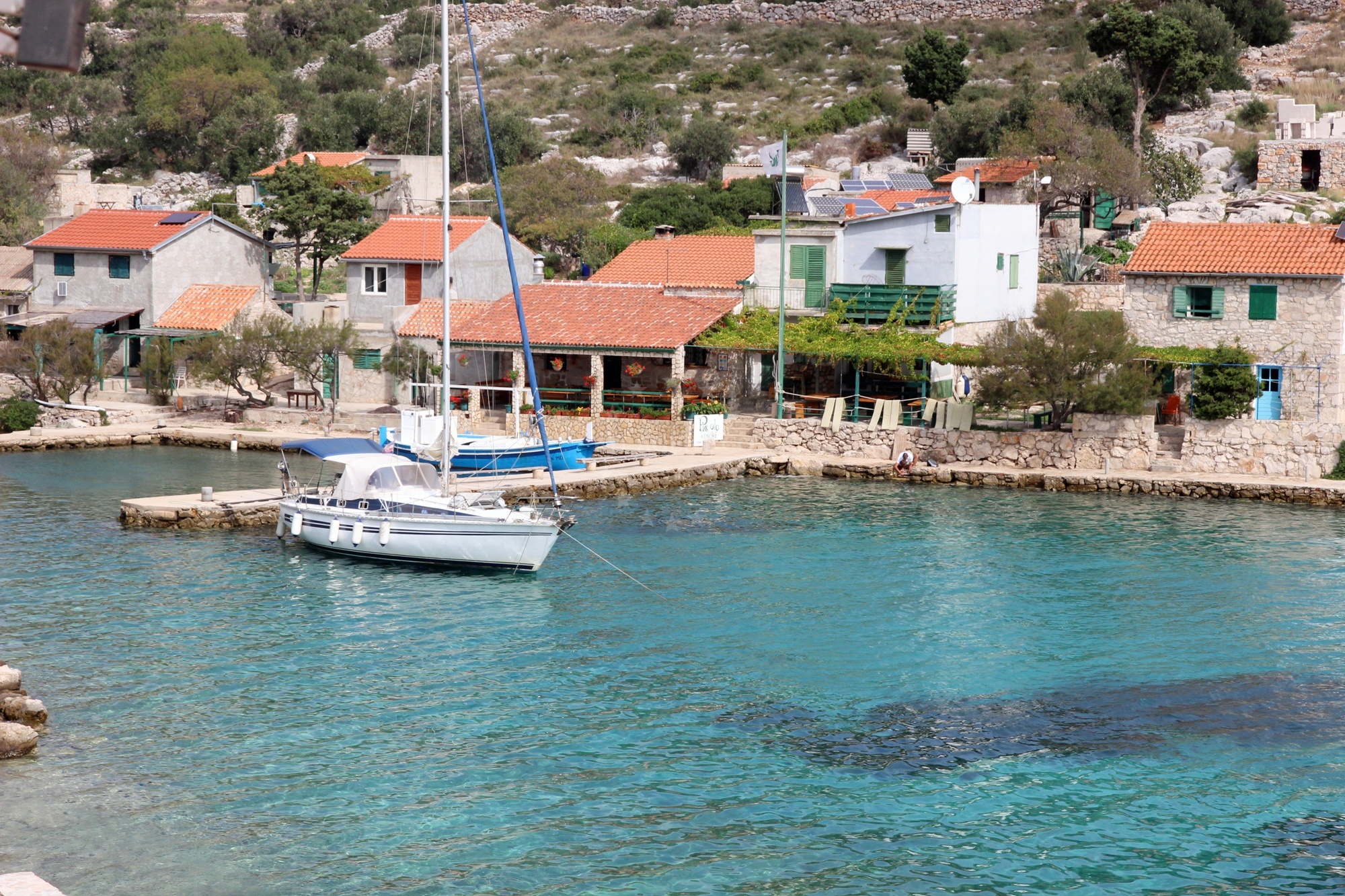 Smokvica Vela Jetty with mooring lines extending into the Adriatic Sea