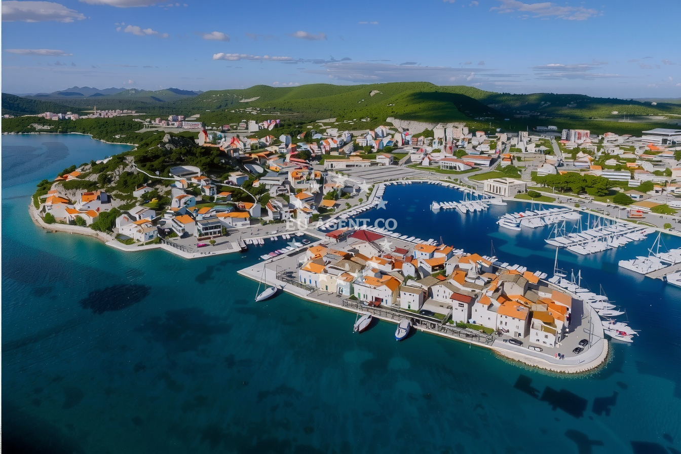 Tribunj jetty in North Dalmatia, Croatia with moored vessels