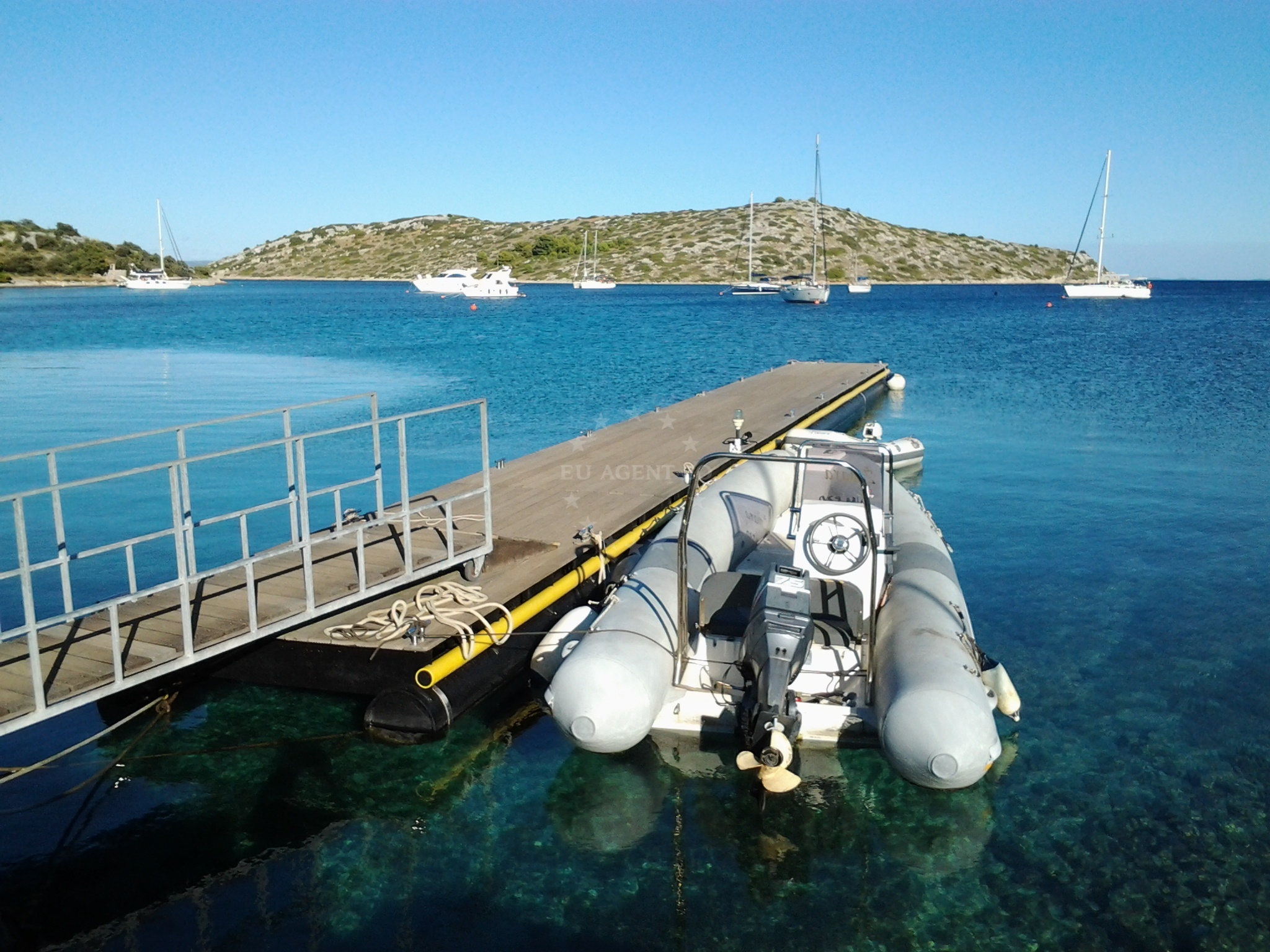 Yacht mooring at Konoba Zmara Jetty, Zut Island, North Dalmatia, Croatia