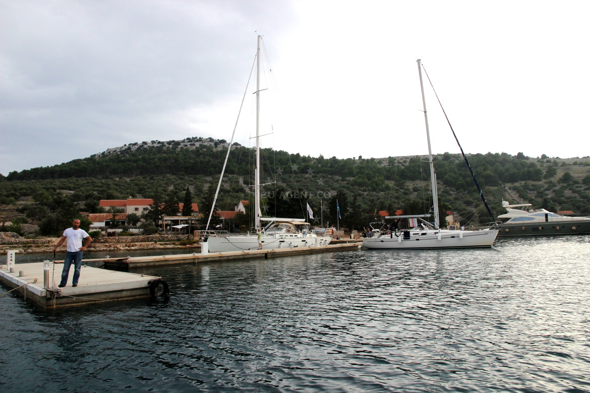 Yacht mooring at Restaurant Festa Jetty, Zut Island, Croatia