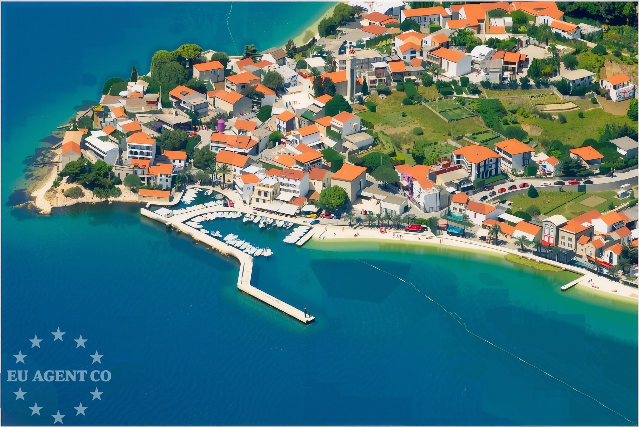 Buoy field in Gradac, South Dalmatia, Croatia, with view of Zrnovnica Bay