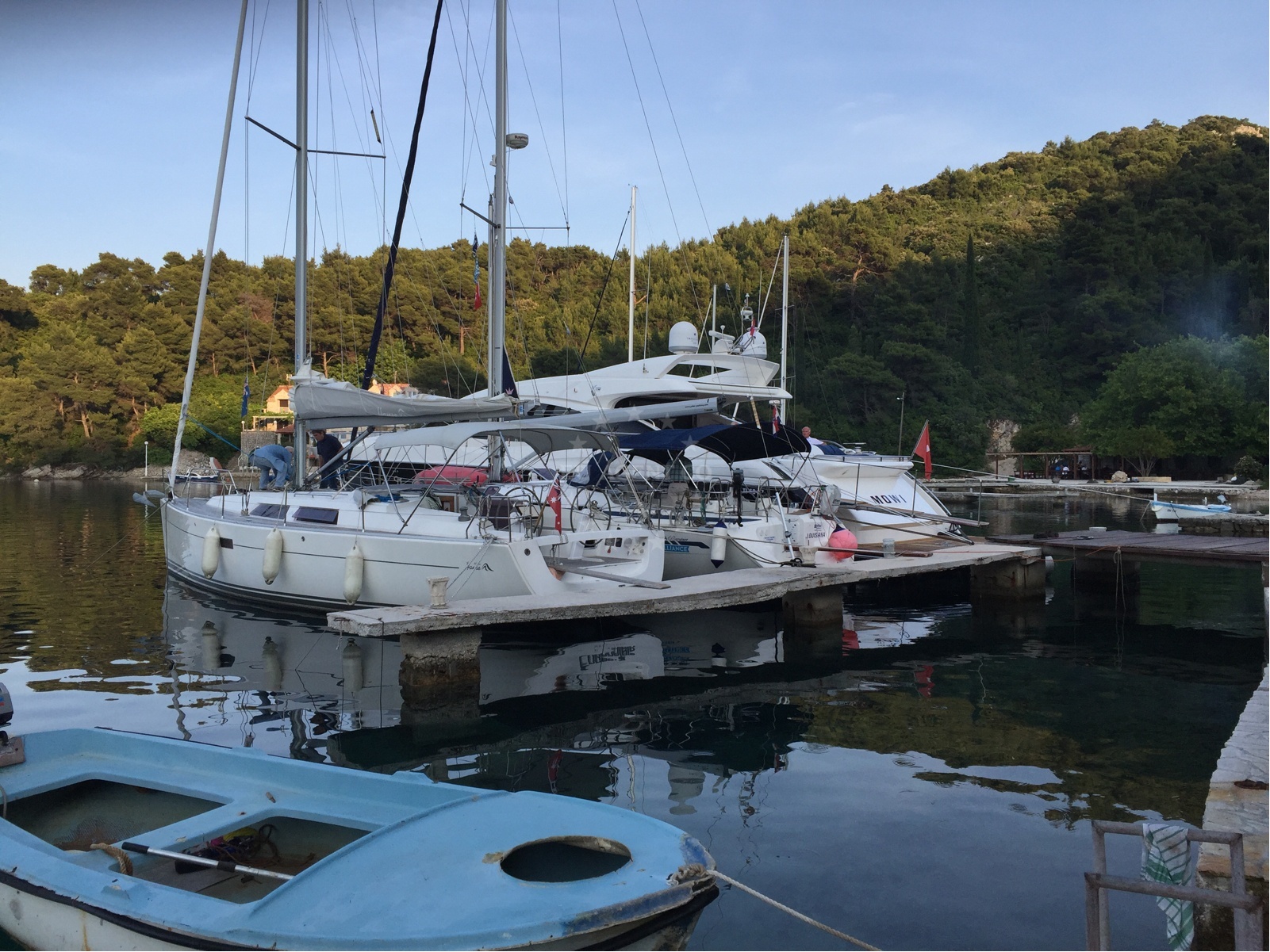 Dining area at Lukas Taverna with views of the jetty