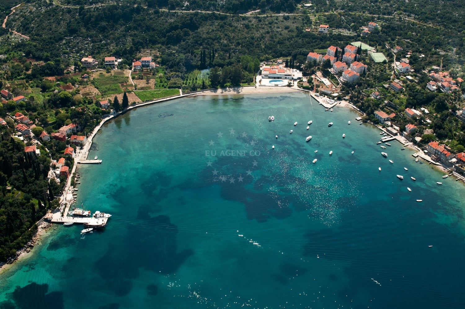 Jetty in Kolocep, South Dalmatia, Croatia with ferry berthing facilities and views of the Adriatic Sea