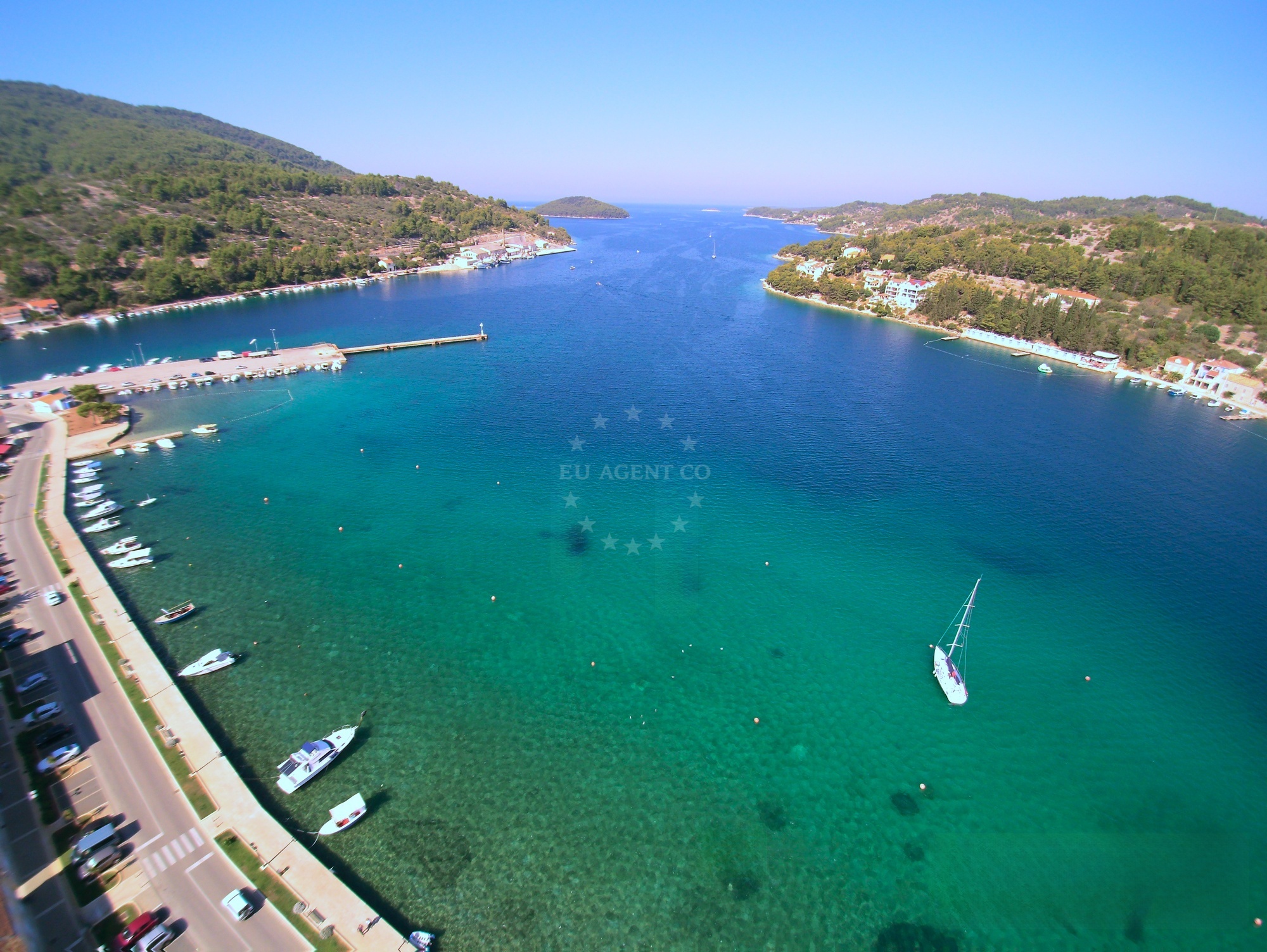 Buoy field in Vela Luka, Korcula with mooring lines visible
