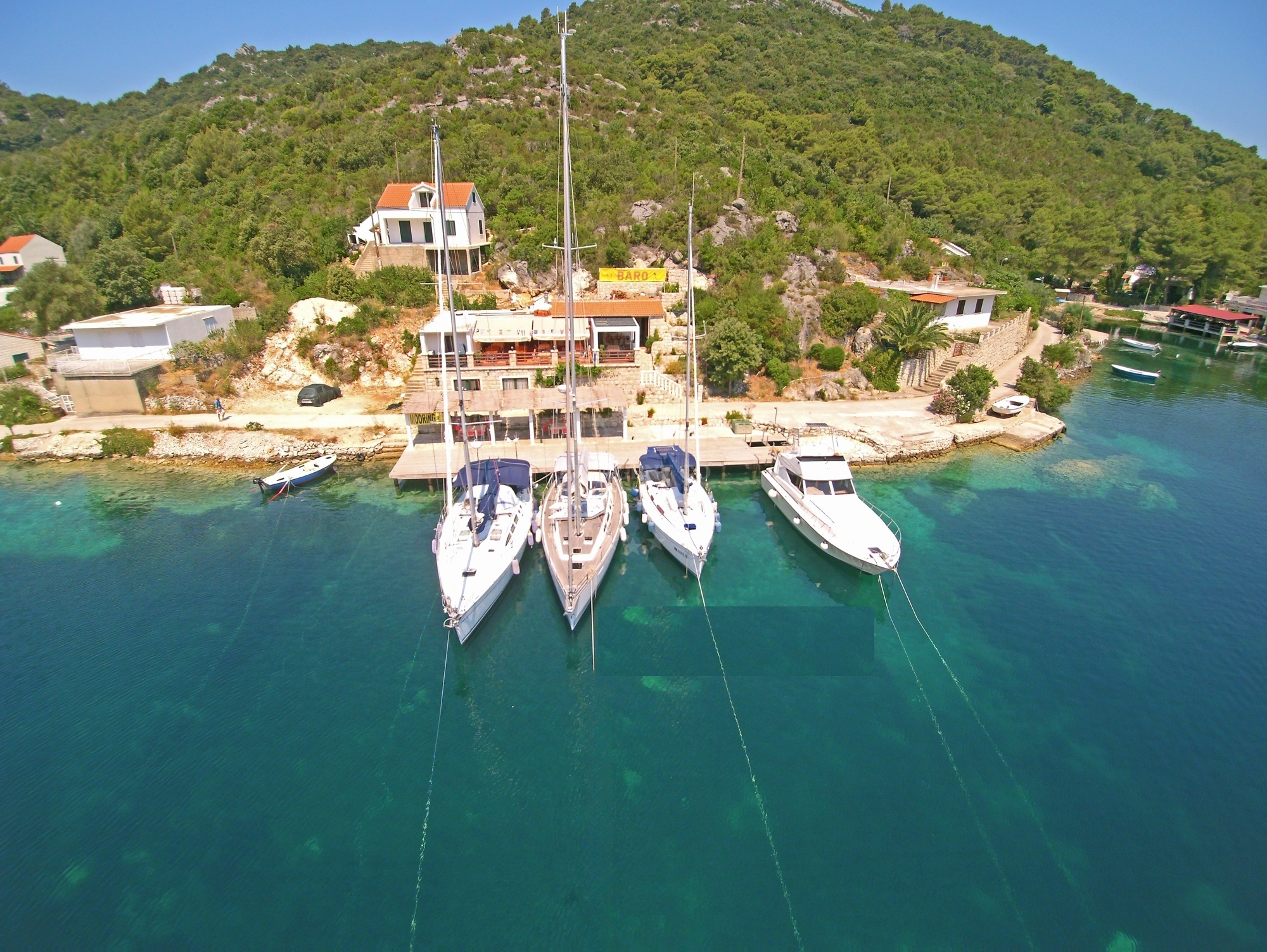 Yacht mooring at Restaurant Baro Quay, Okuklje, Mljet