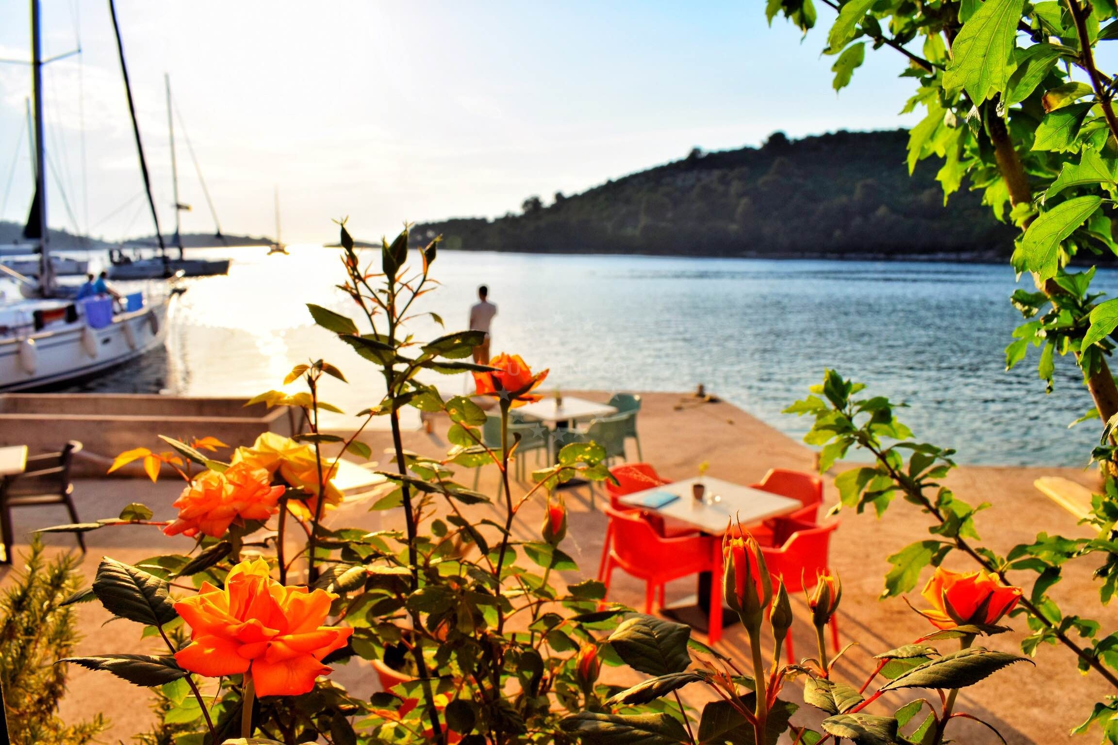 Restaurant terrace at Konoba Ribar overlooking the Adriatic Sea