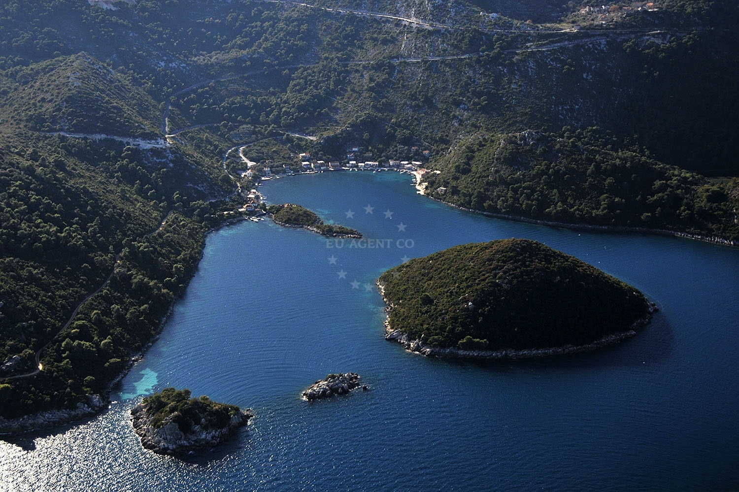 Marina Slano in South Dalmatia, Croatia, with nearby buoy field in Prozura
