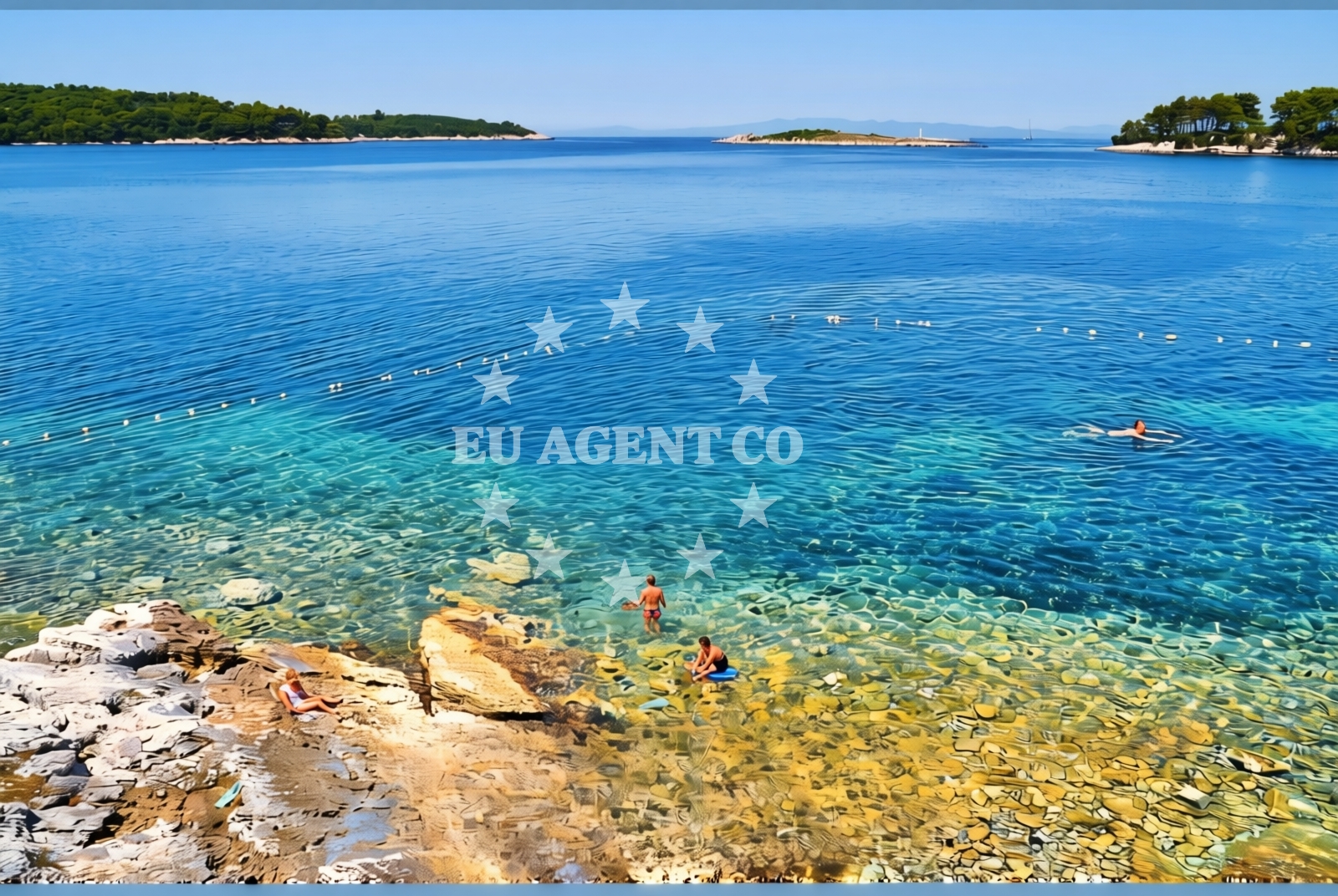 Panoramic view of Mljet Quay with Pomena village in the distance